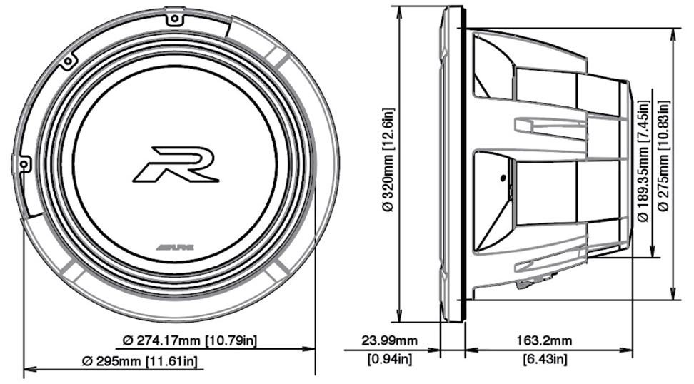 ALPINE R2-W12D4 Dimensions