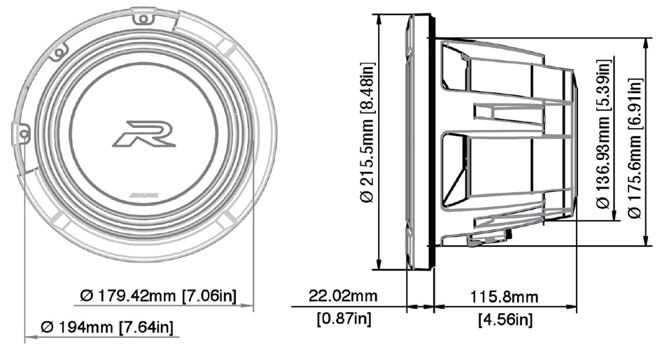 ALPINE R2-W8D2 Dimensions
