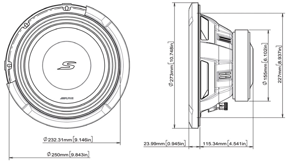 ALPINE S2-W10D2 Dimensions
