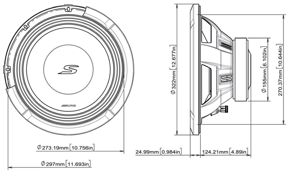 ALPINE S2-W12D4 Dimensions
