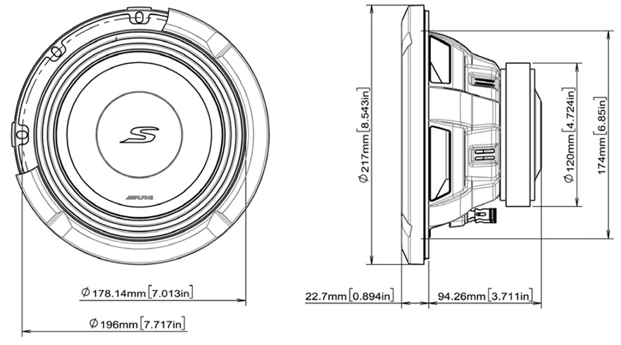 ALPINE S2-W8D4 Dimensions