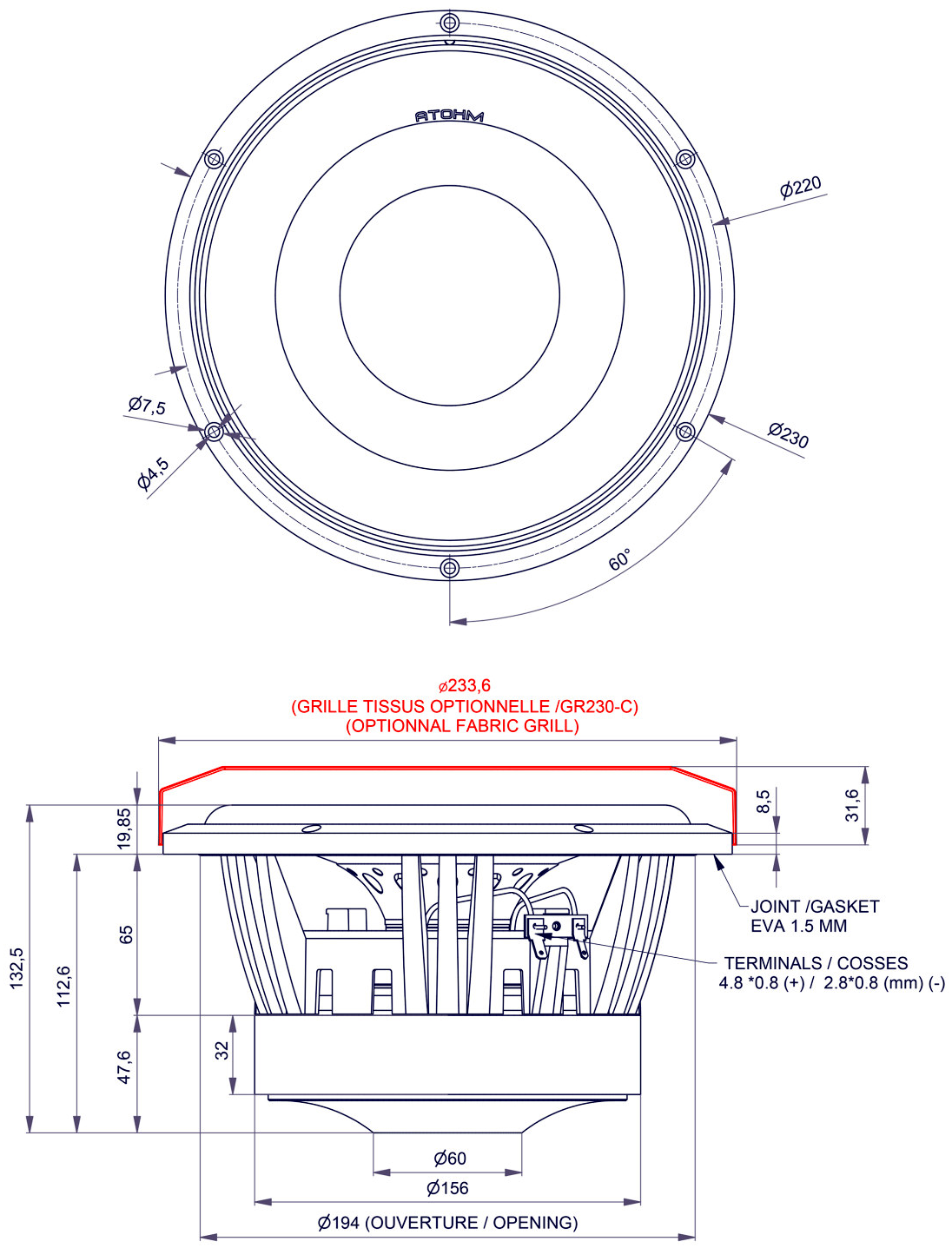 ATOHM LD230TDR08M Dimensions
