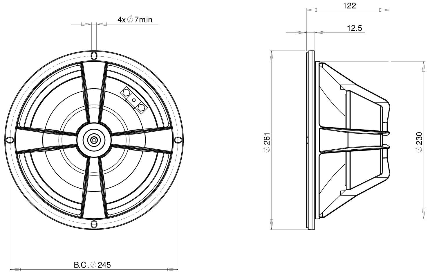 B&C Speaker 10HPL64 Dimensions
