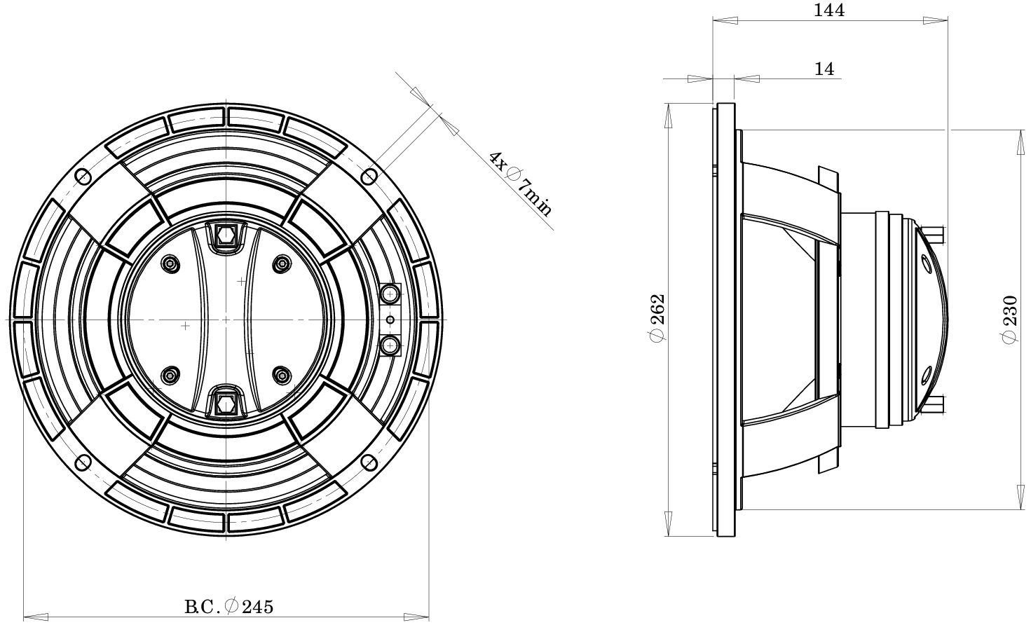 B&C Speaker 10NCX Dimensions