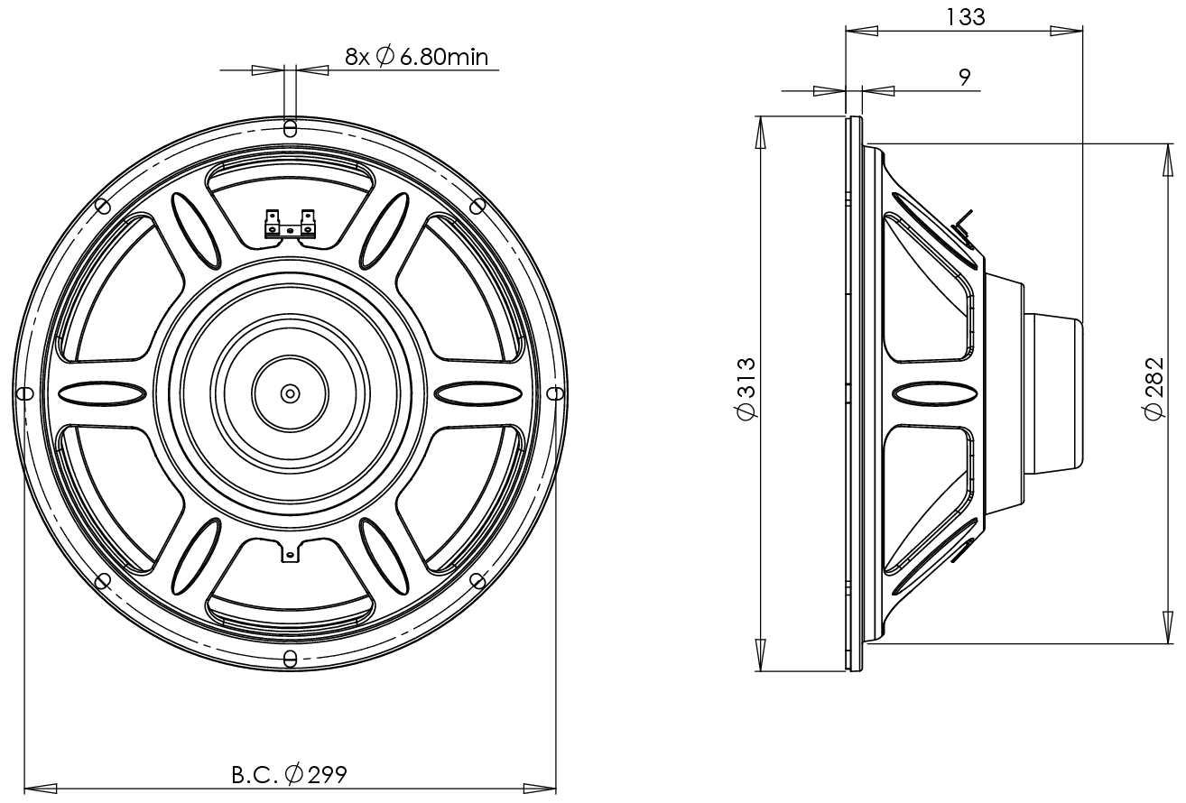 B&C Speaker 12CL64 Dimensions