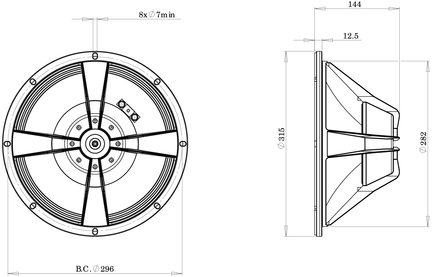 B&C Speaker 12HPL76 Dimensions