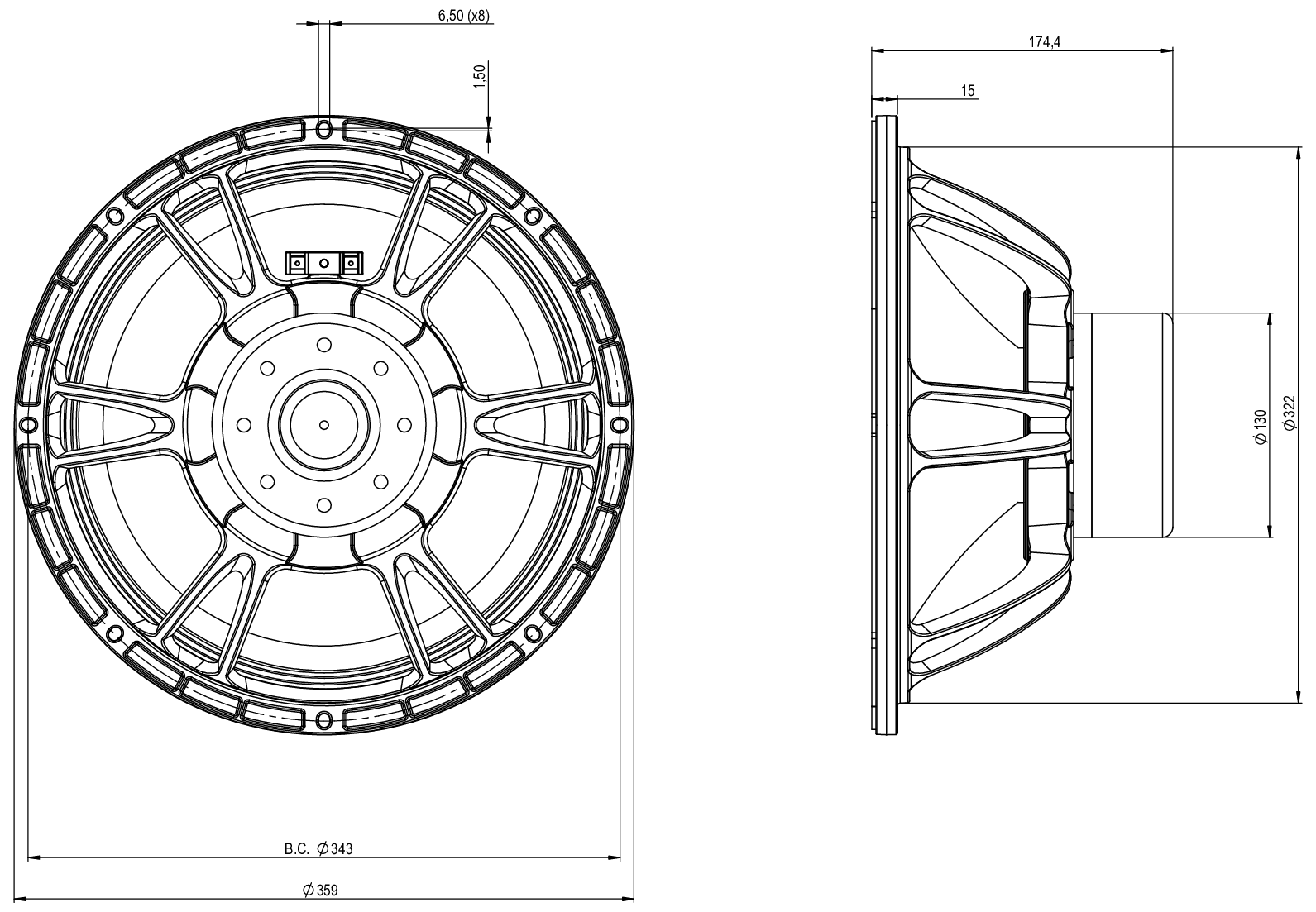 B&C Speaker 14DS88 Dimensions