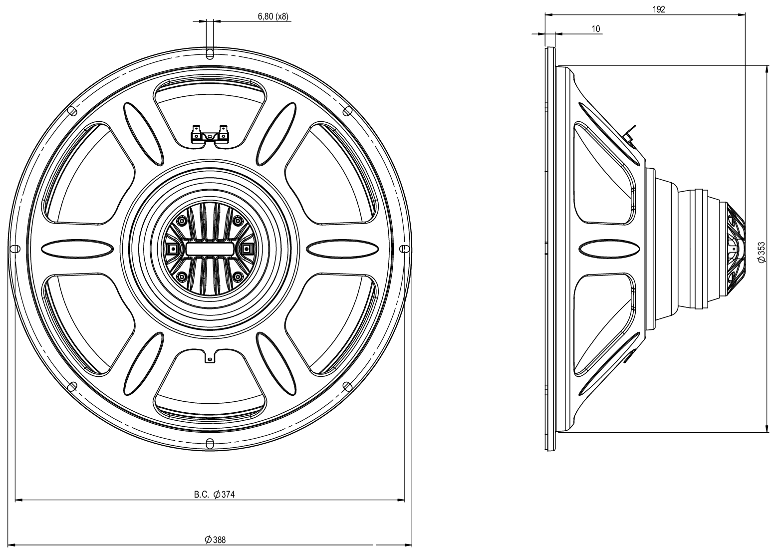 B&C Speaker 15CLX64 Dimensions