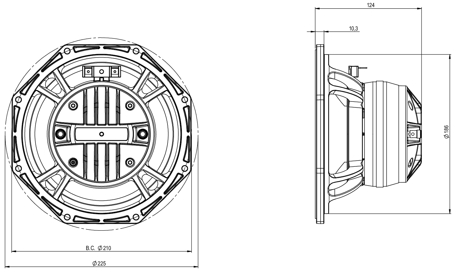 B&C Speaker 8CXN64 Dimensions
