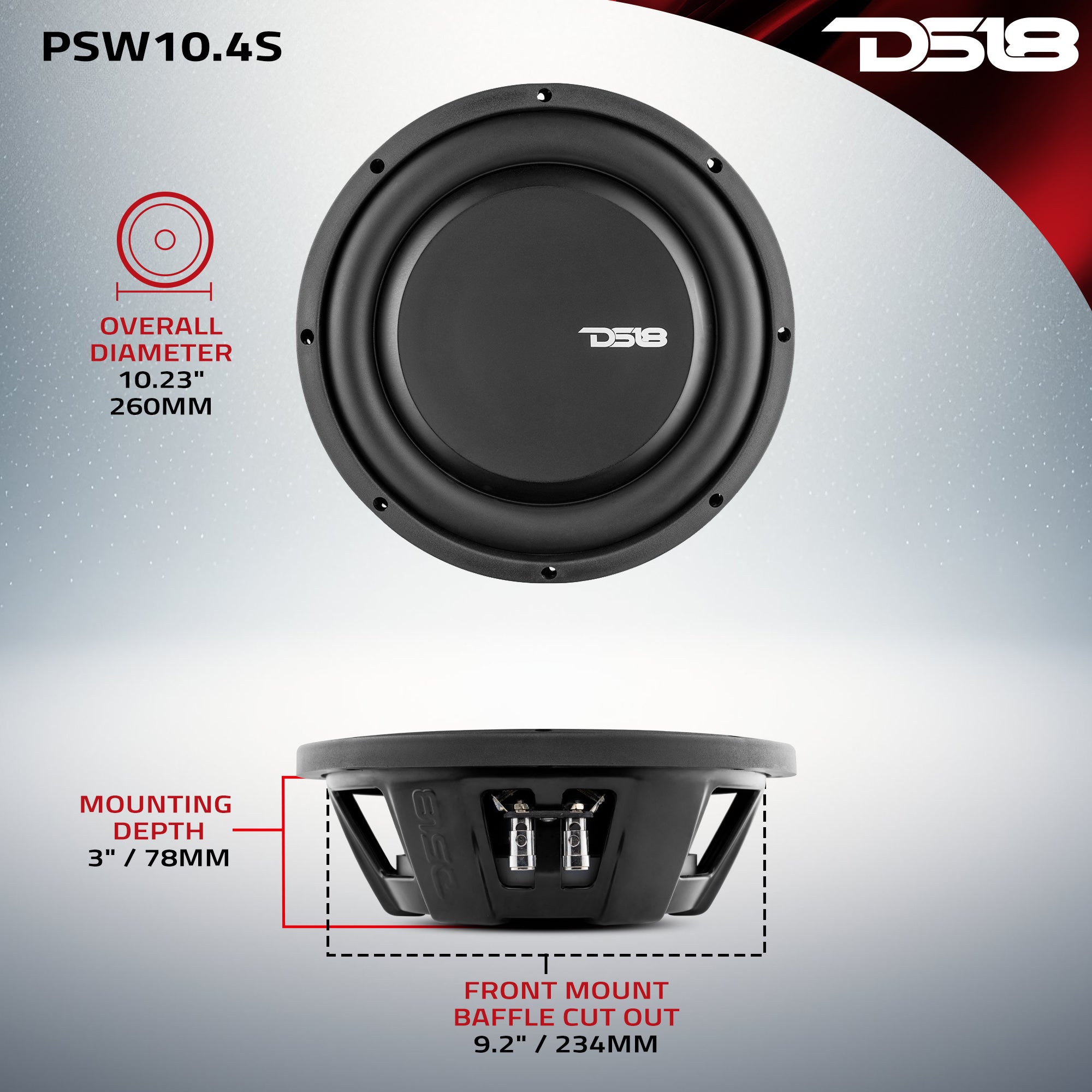 DS18 PSW10.4S Dimensions