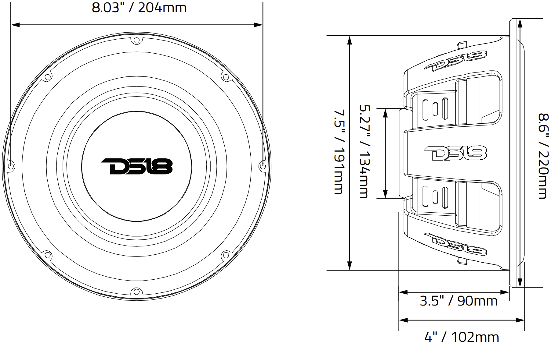 DS18 PSW8.4D Dimensions