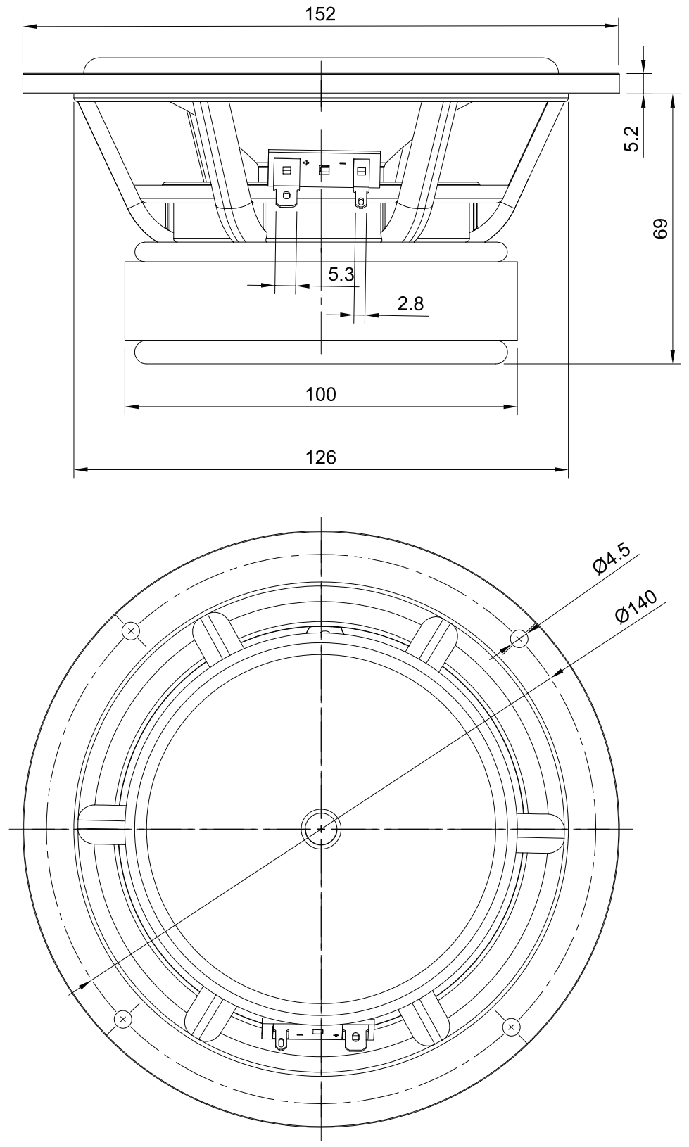 Dayton Audio E150MR-4 Dimensions