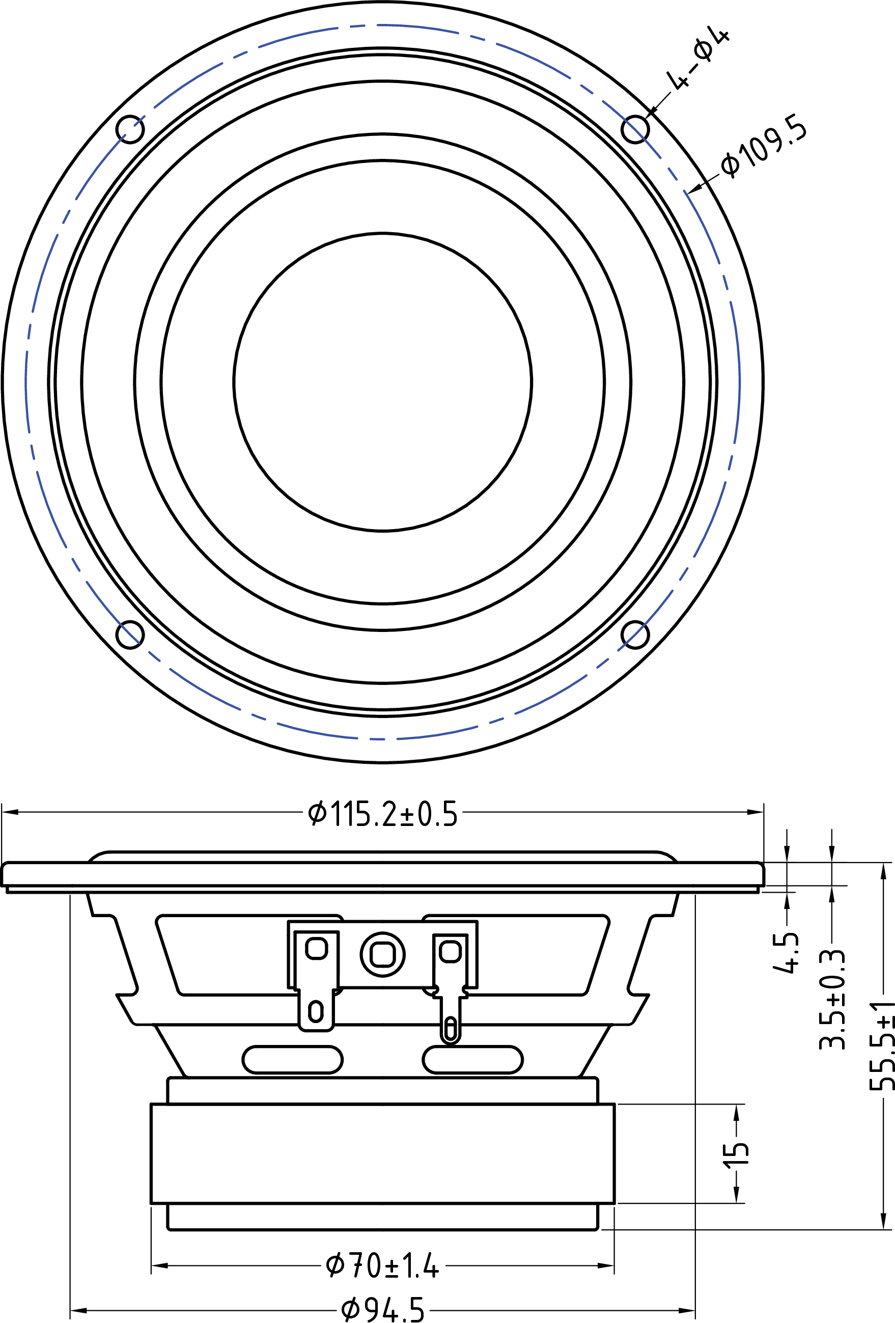 Dayton Audio PCS115-4 Dimensions