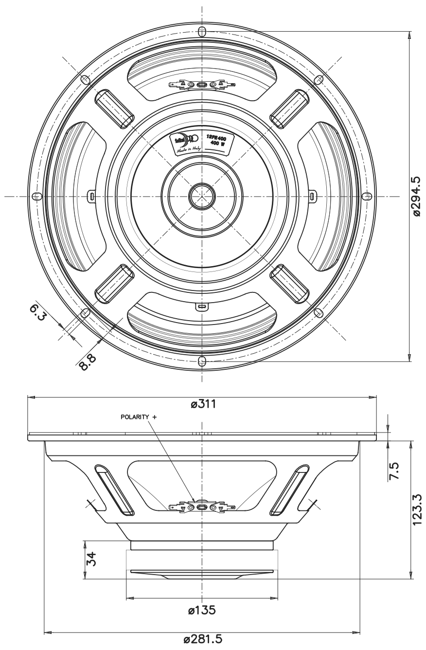 FaitalPRO 12FE400 4Ω Dimensions
