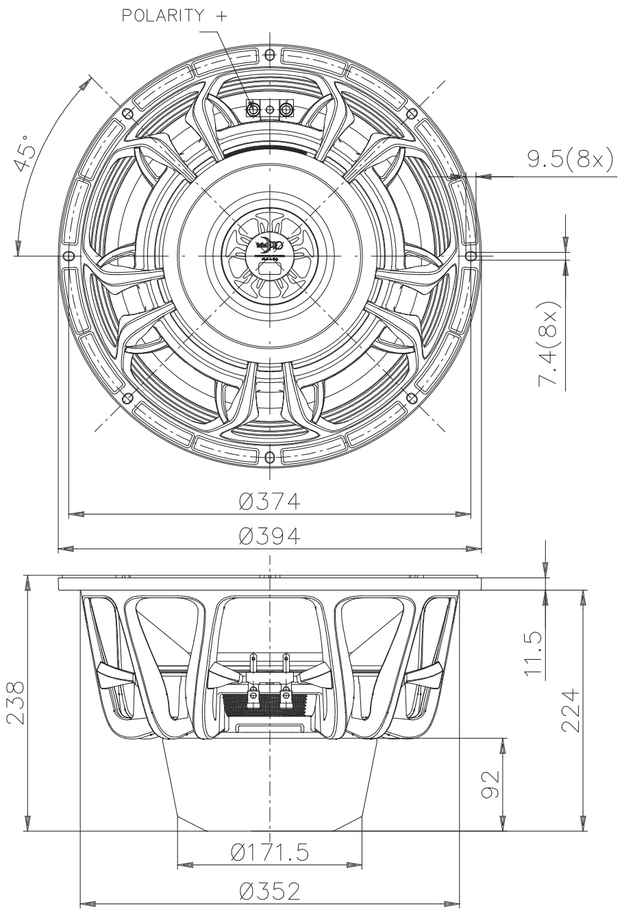 FaitalPRO 15XL2400 8Ω Dimensions
