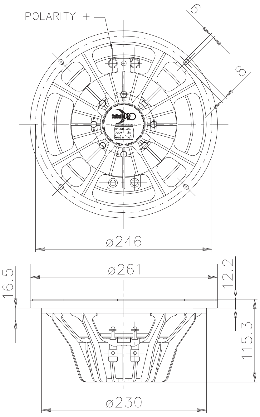 FaitalPRO W10N8-350 8Ω Dimensions