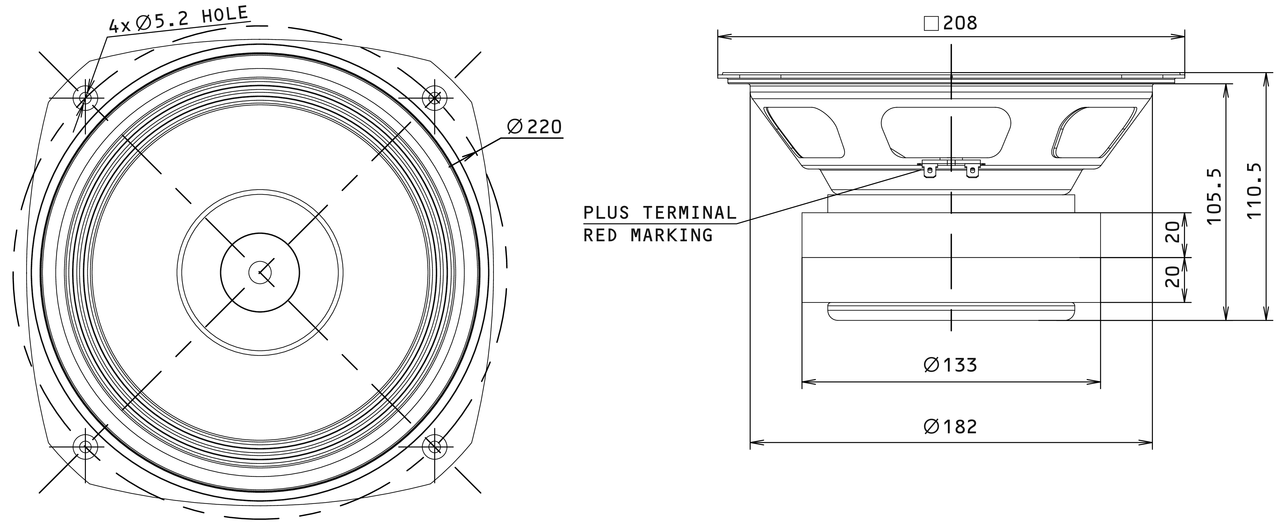 Fostex FE203Σ-RE Dimensions