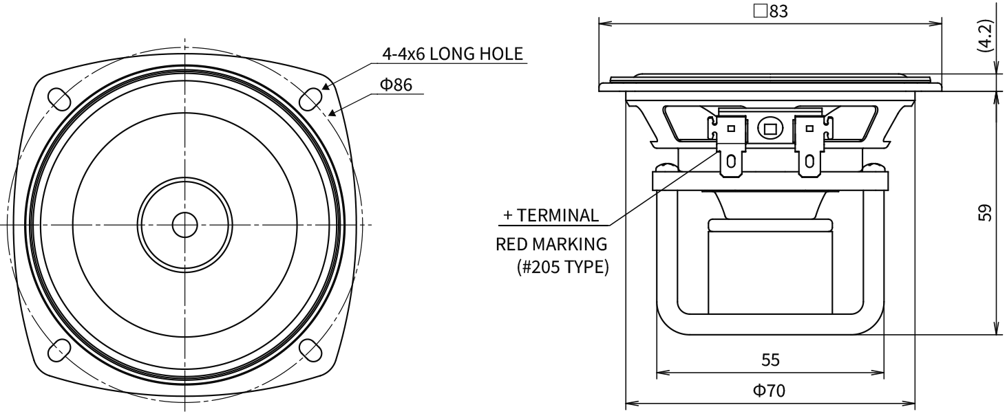 Fostex FE83A-VB Dimensions