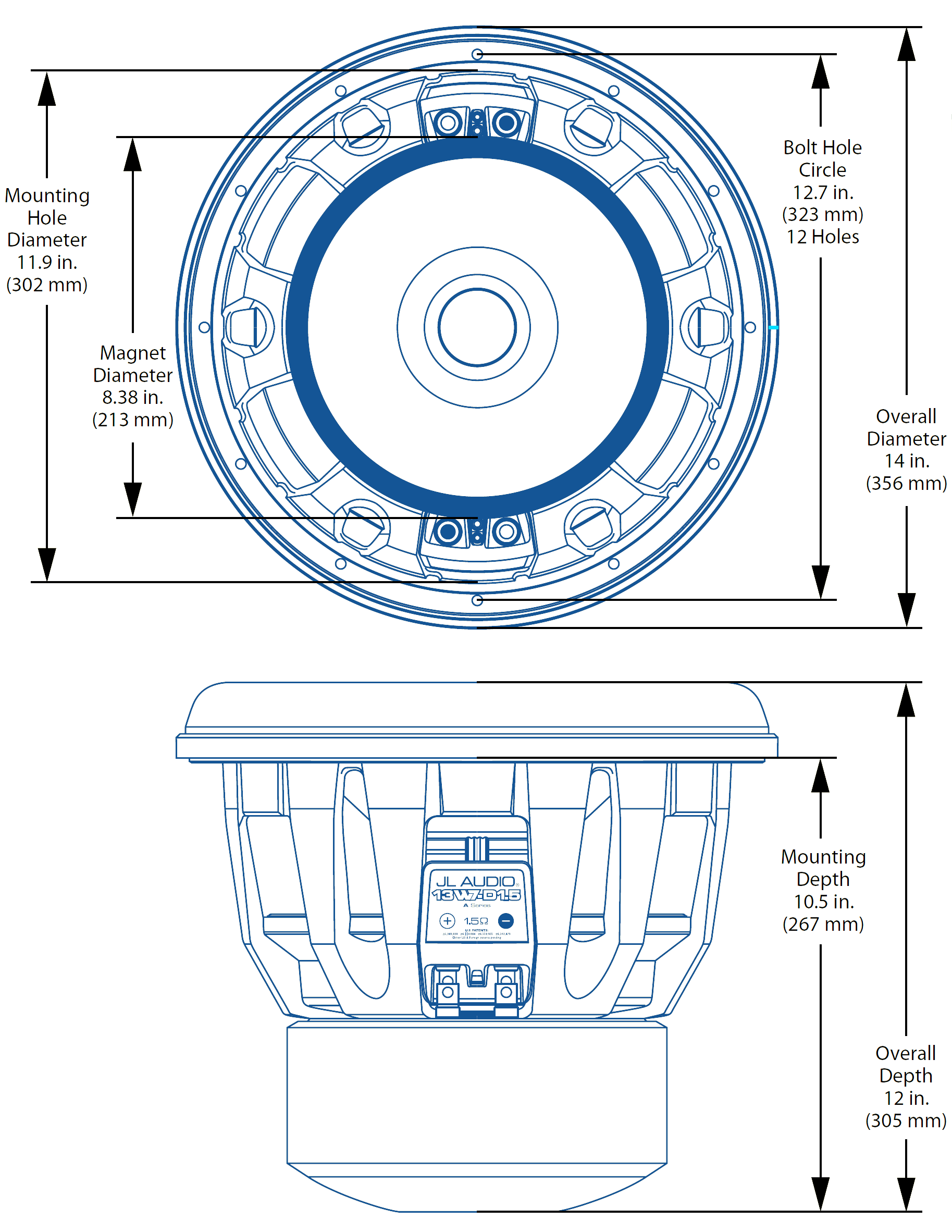JL Audio 13W7-D1.5 Dimensions