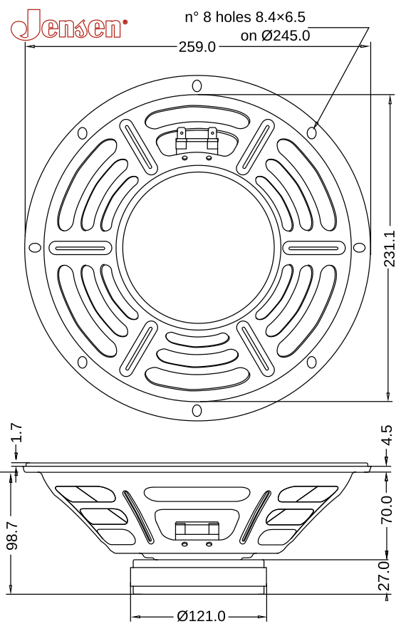 Jensen C 10/50 SB Dimensions