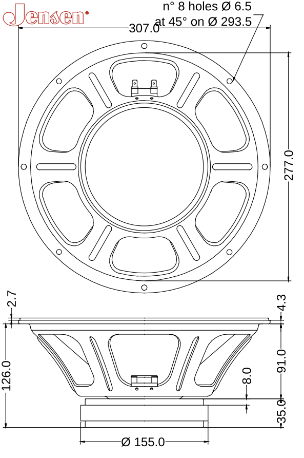 Jensen Mod 12-130 Dimensions