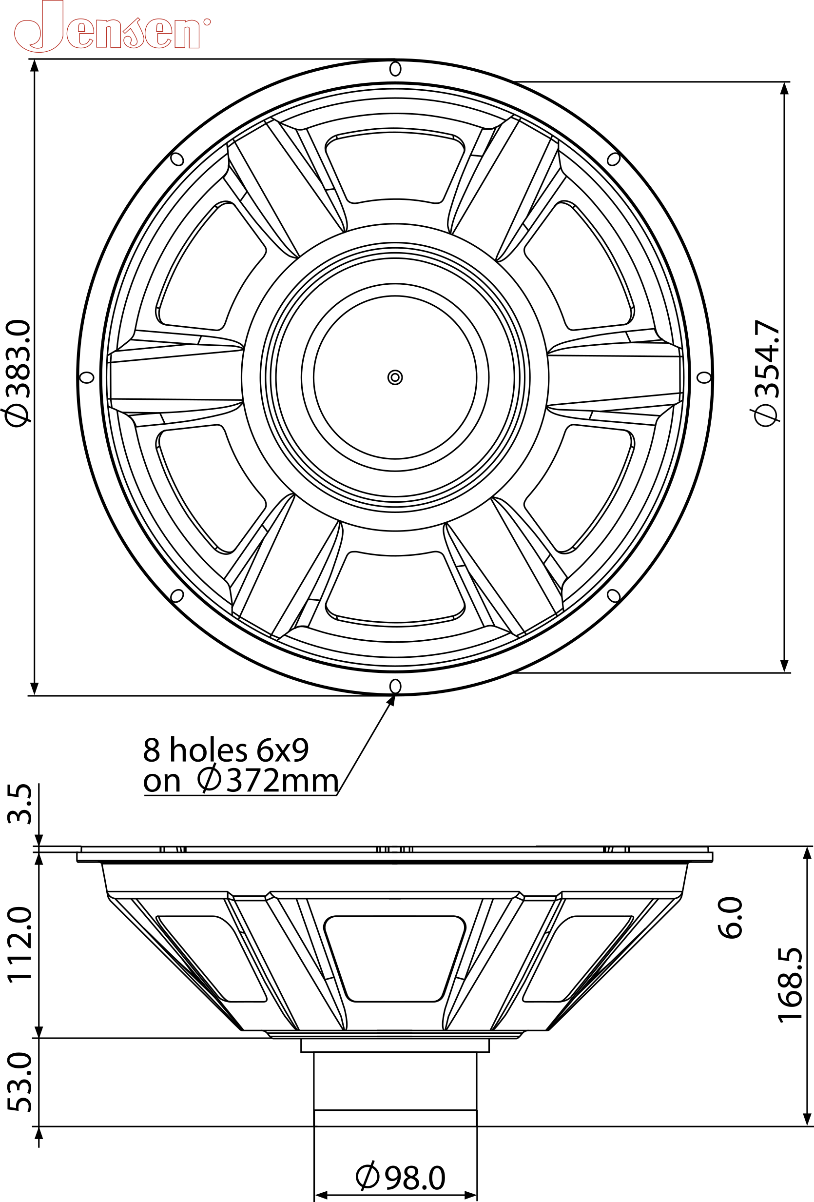 Jensen P 15/100 BB S.E. Dimensions