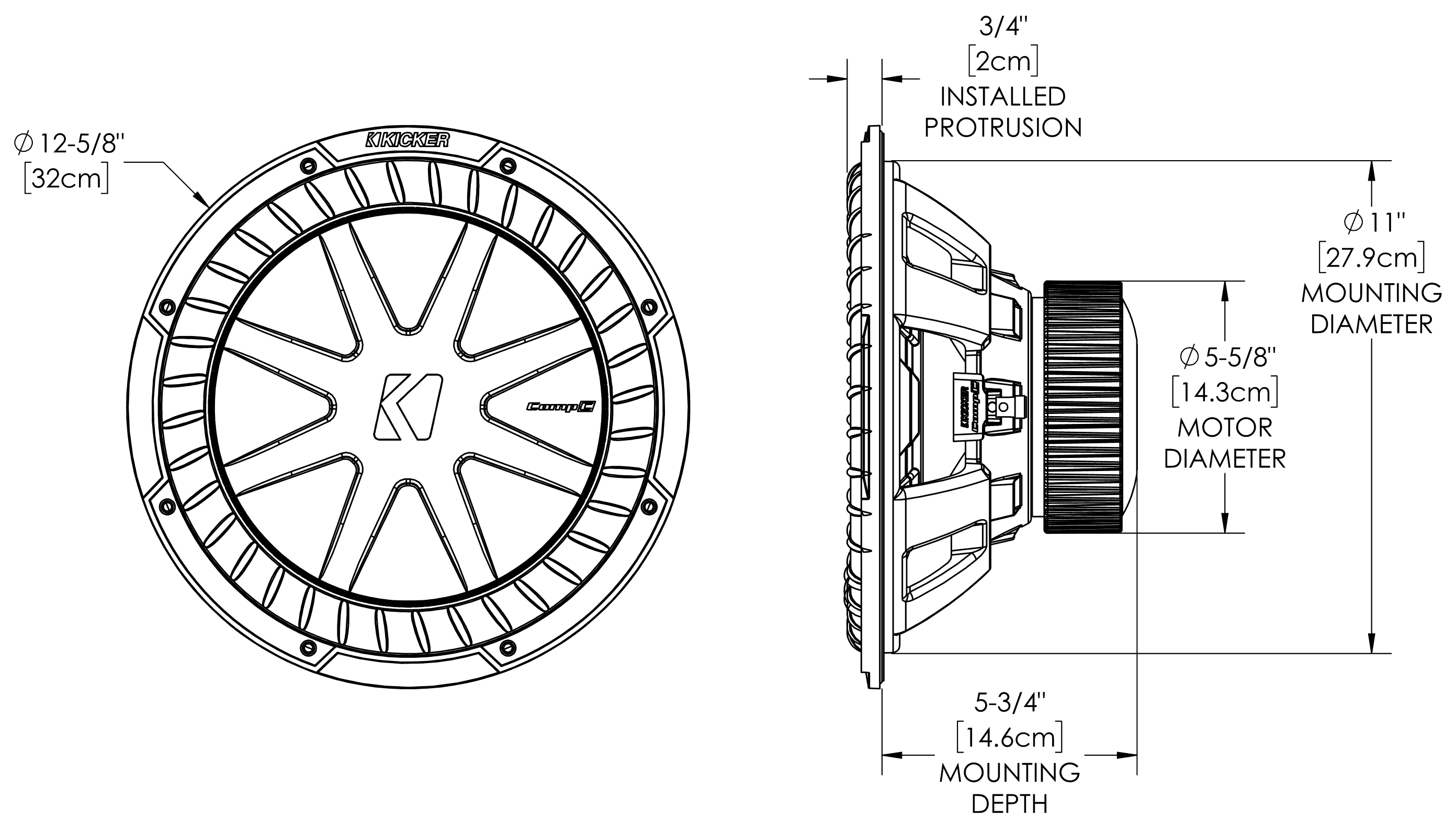 KICKER 50CWCS124 Dimensions