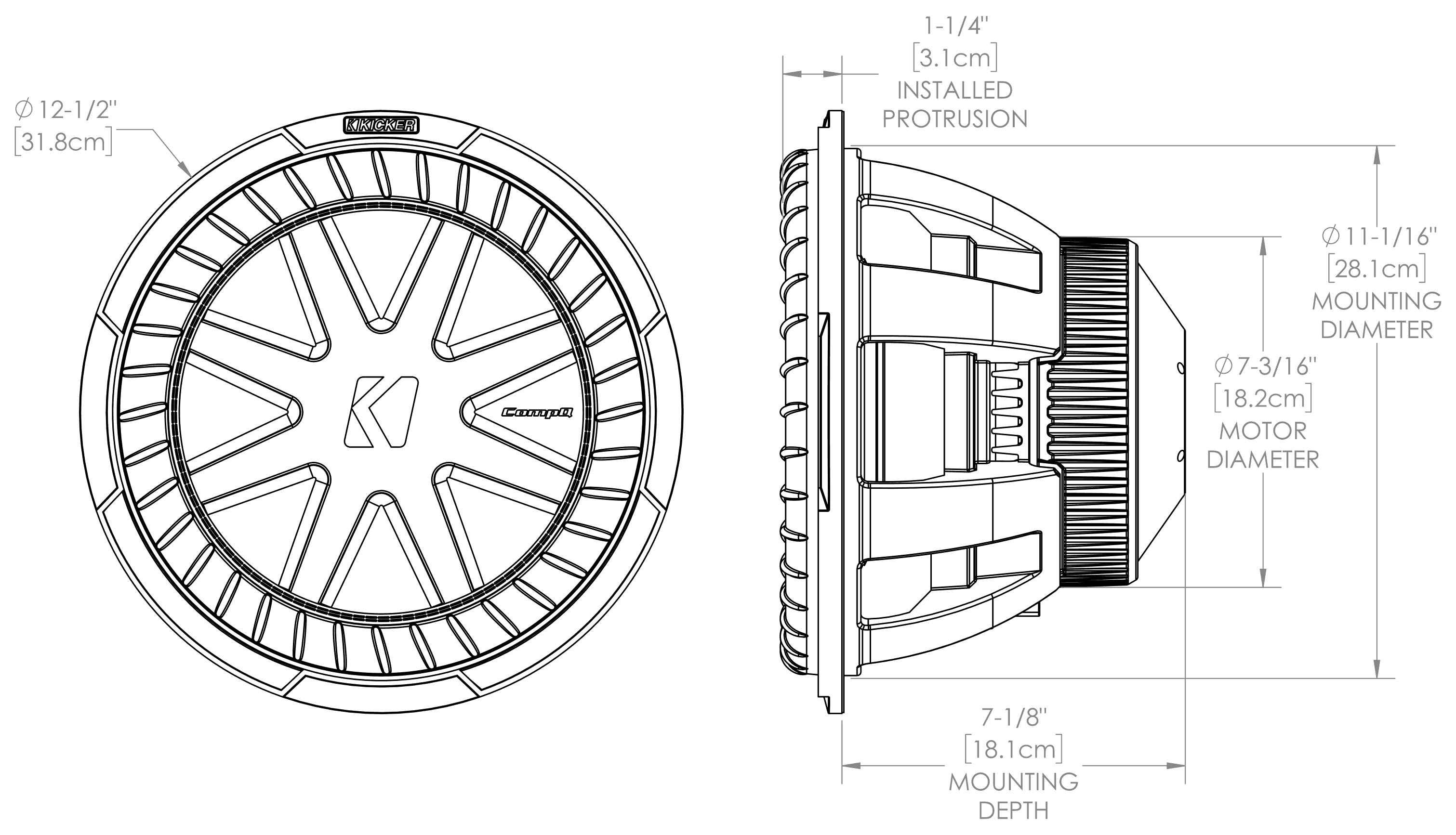 KICKER 51CWQ122 Dimensions