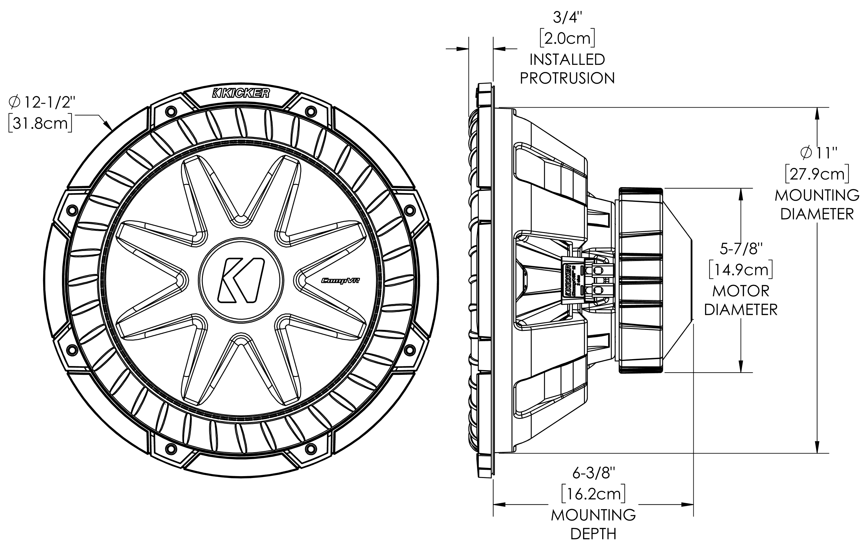 KICKER 52CVR122 Dimensions