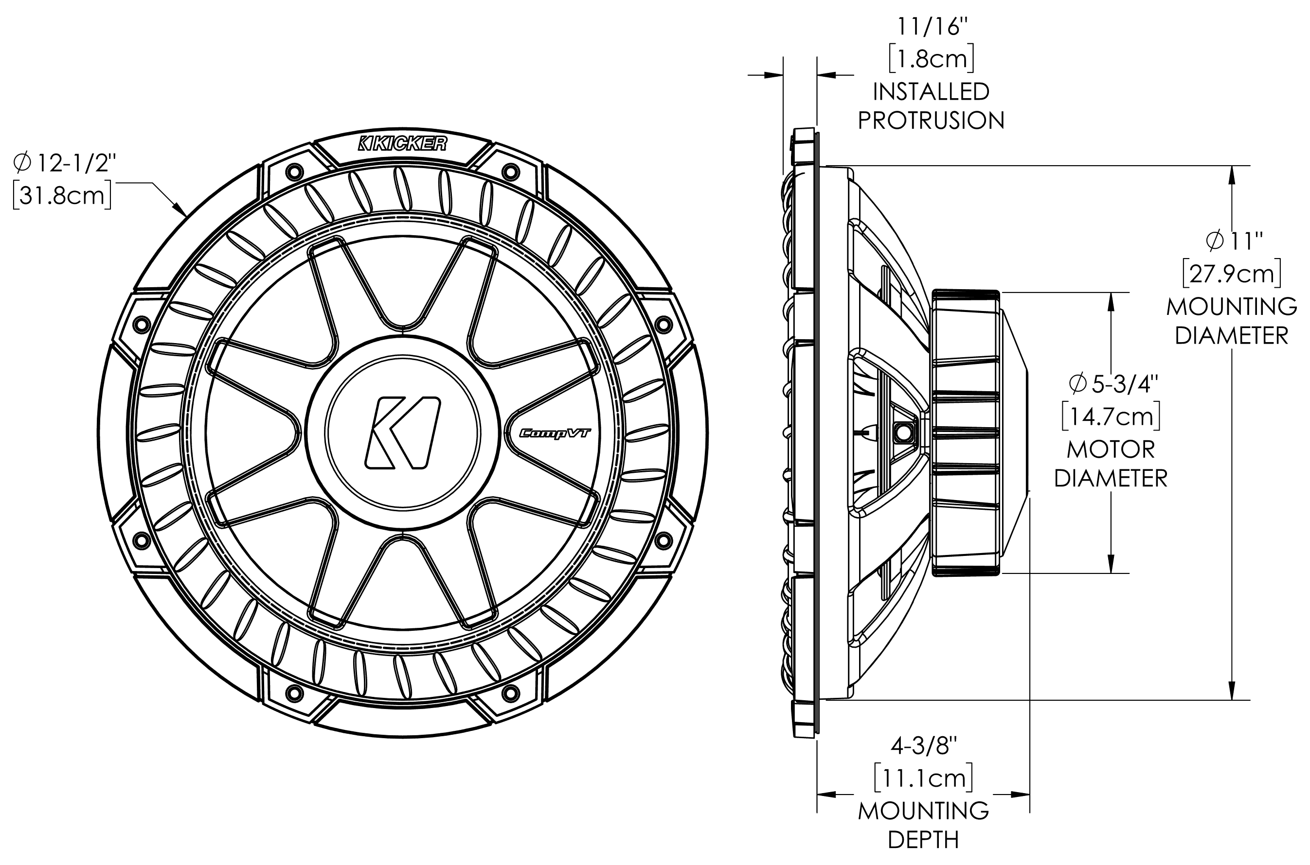 KICKER 52CVT124 Dimensions