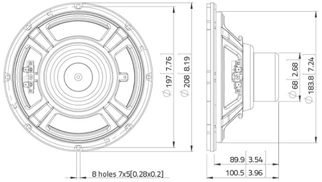 LaVoce NBASS08-20-2 Dimensions