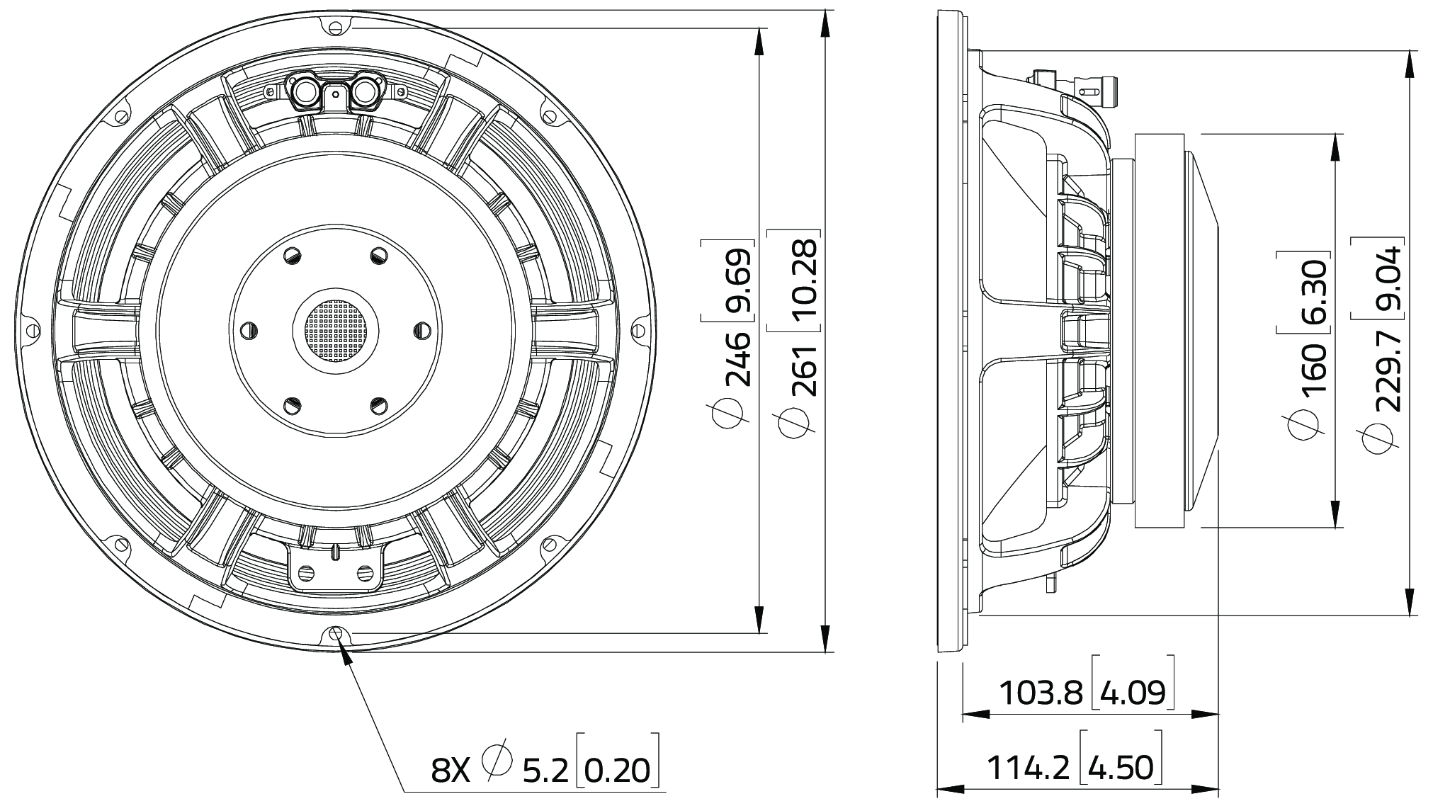 LaVoce WAF102.52 Dimensions