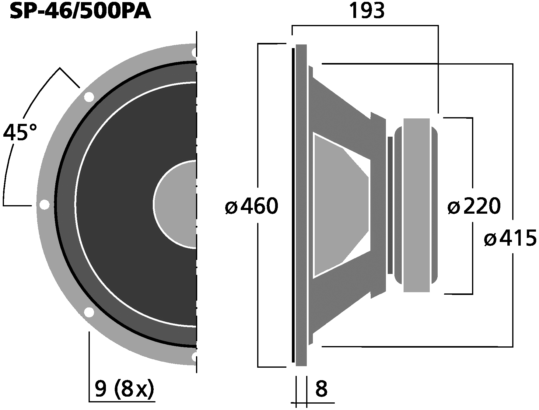 MONACOR SP-46/500PA Dimensions
