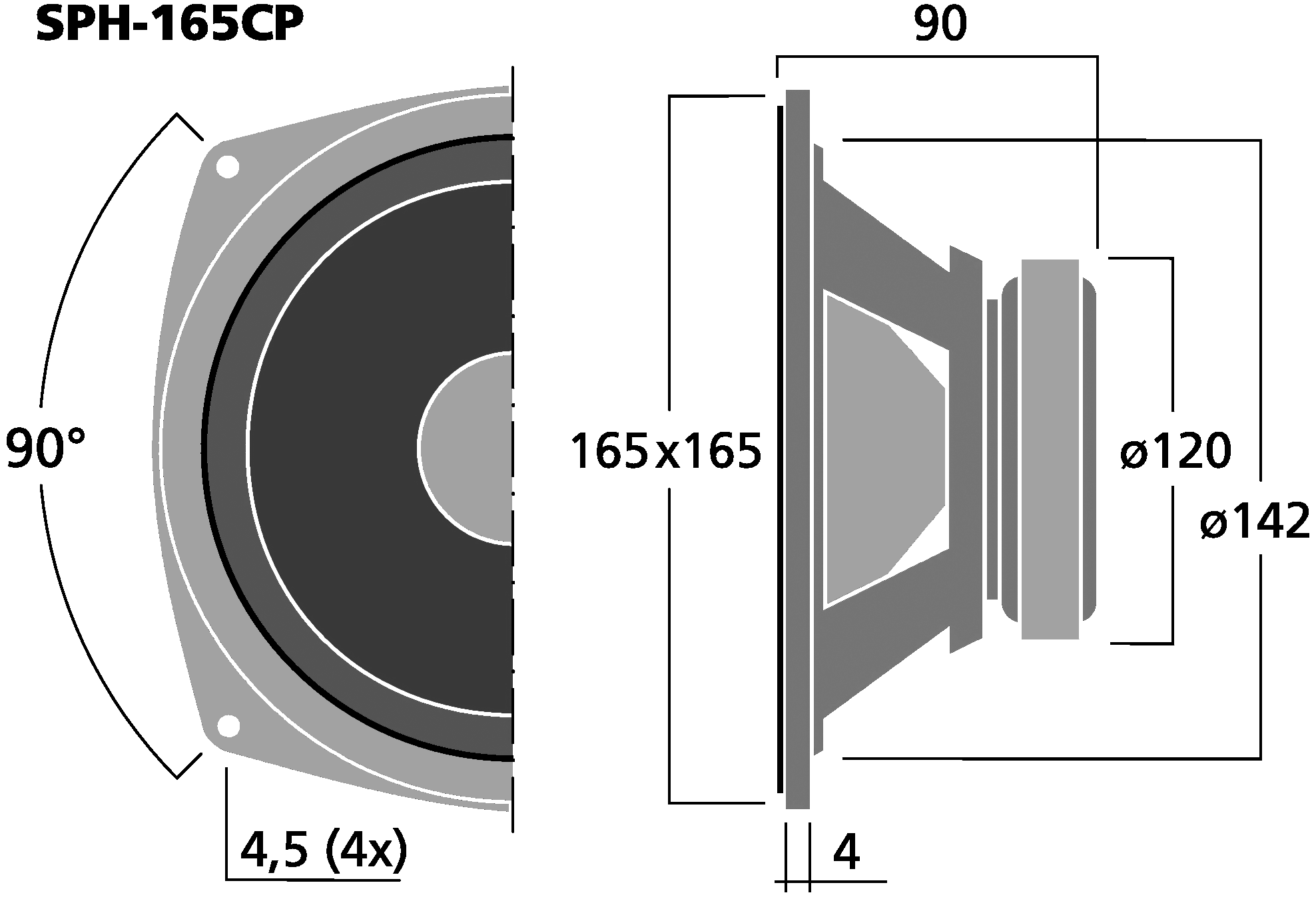 Haut-parleur Monacor SPH-165CP, 8 ohm, 165 x 165 mm
