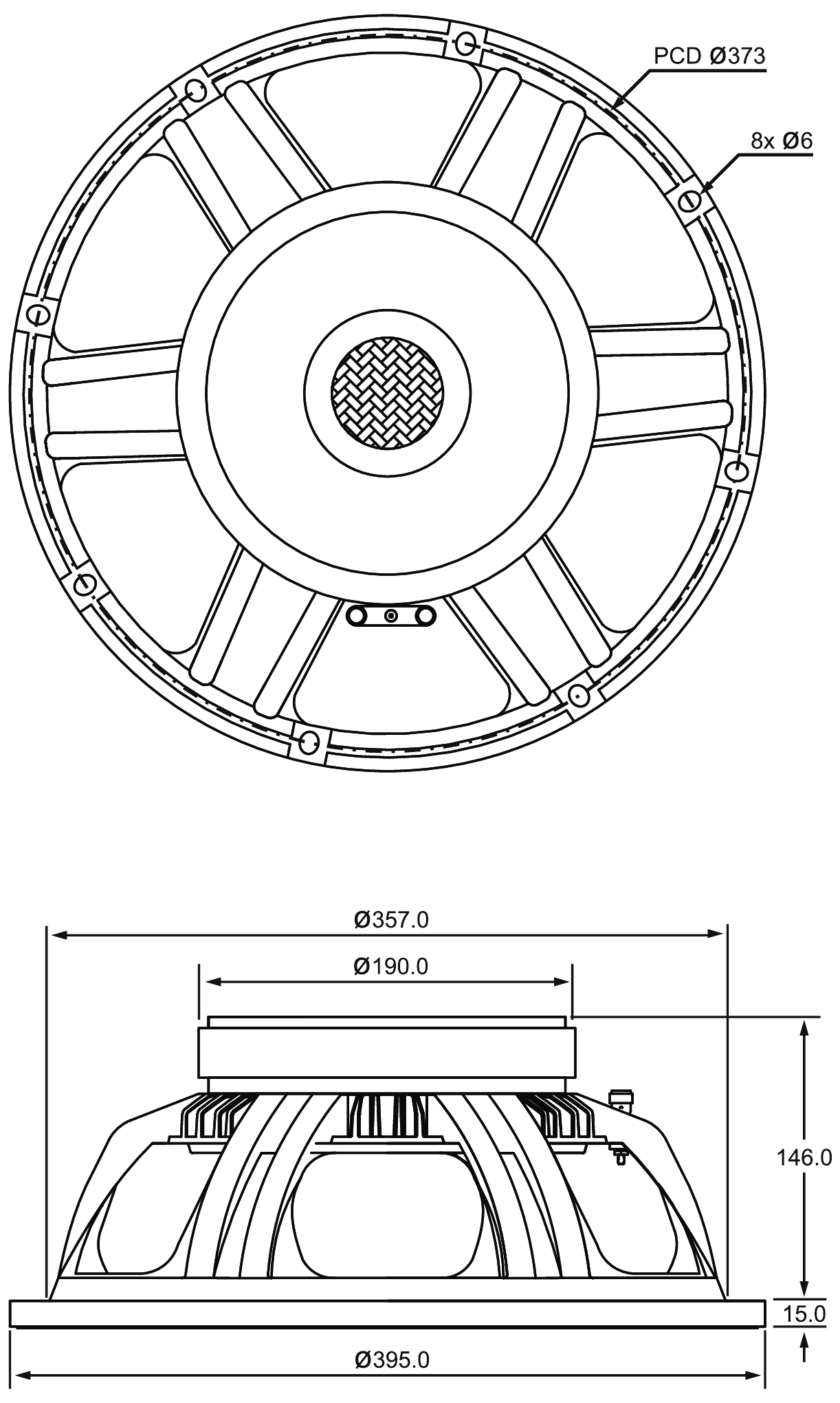 P.Audio 15BMA-400B Dimensions
