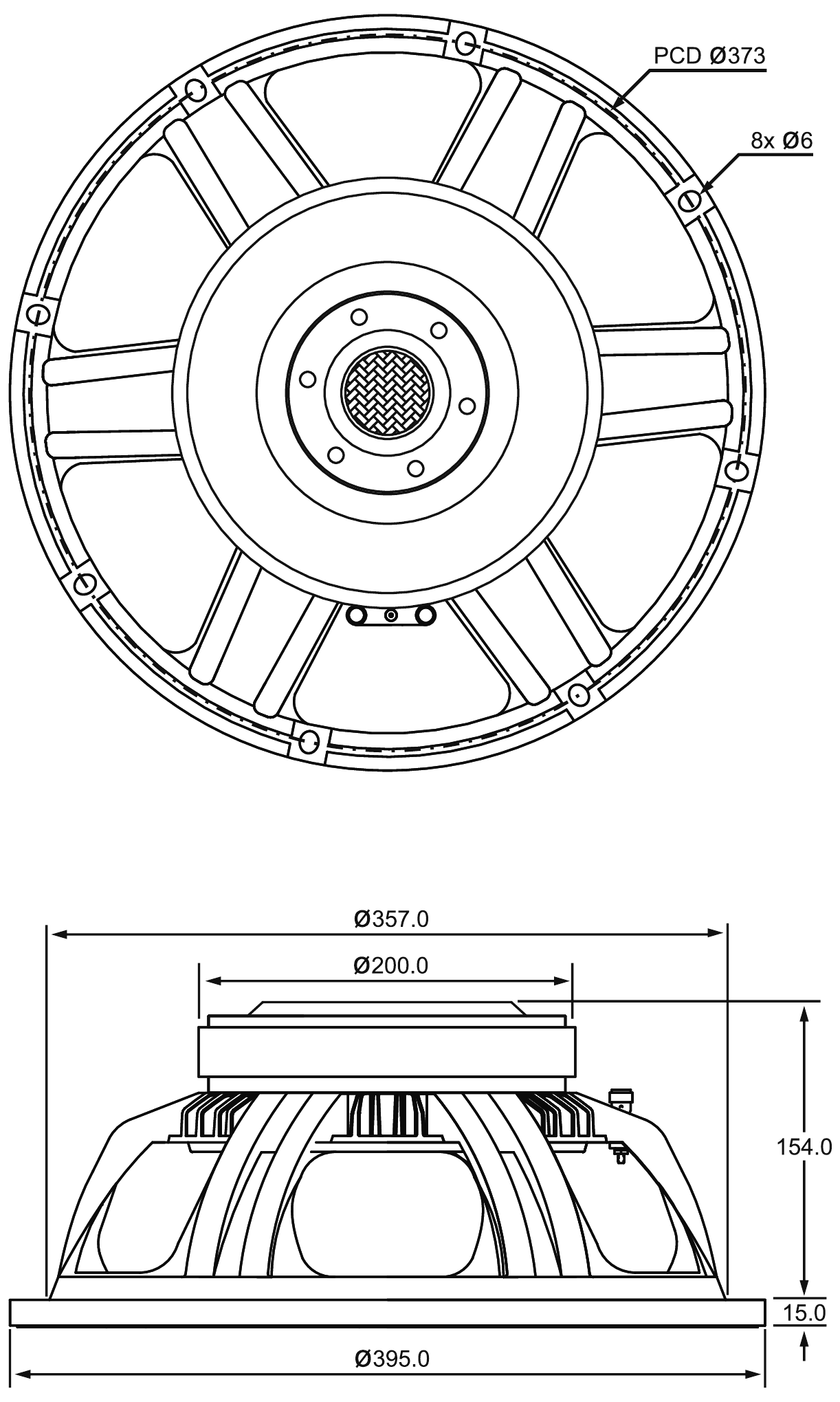 P.Audio 15BMA-500B Dimensions