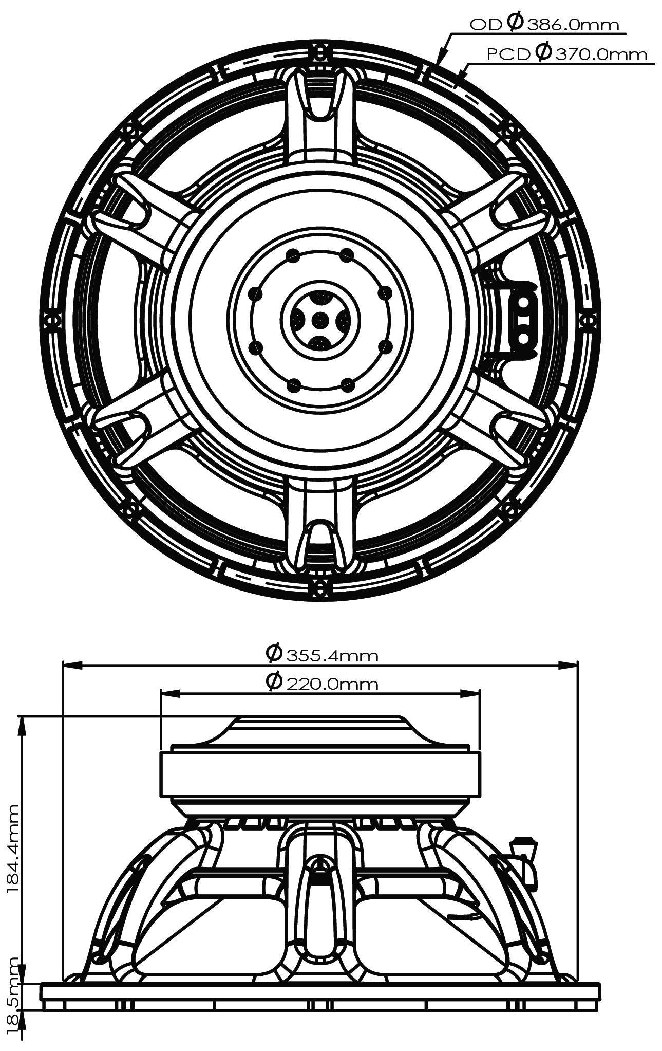 P.Audio 15FT-100SW Dimensions