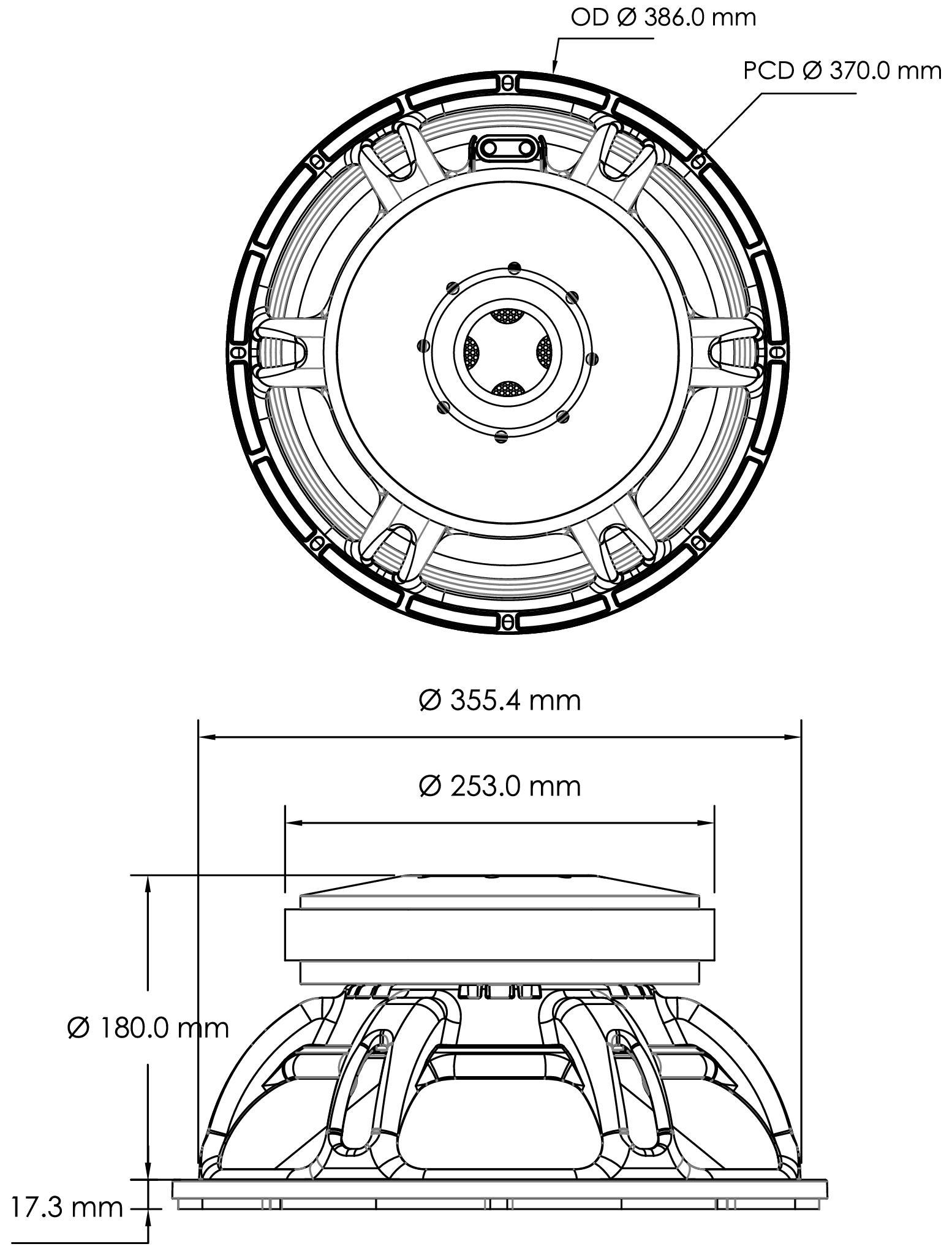 P.Audio 15FT-115XB Dimensions