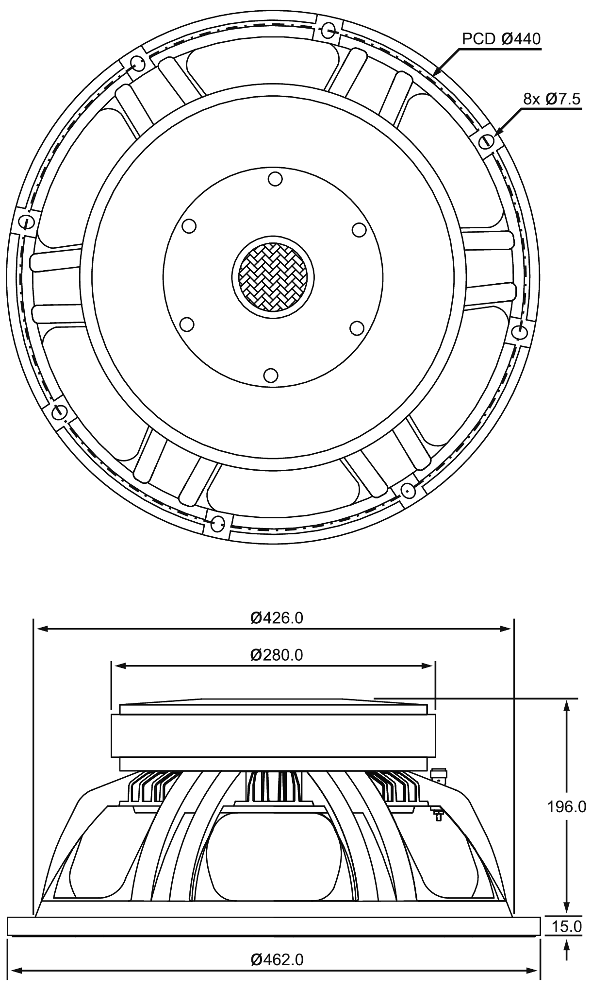 P.Audio 18BMA-2000S Dimensions