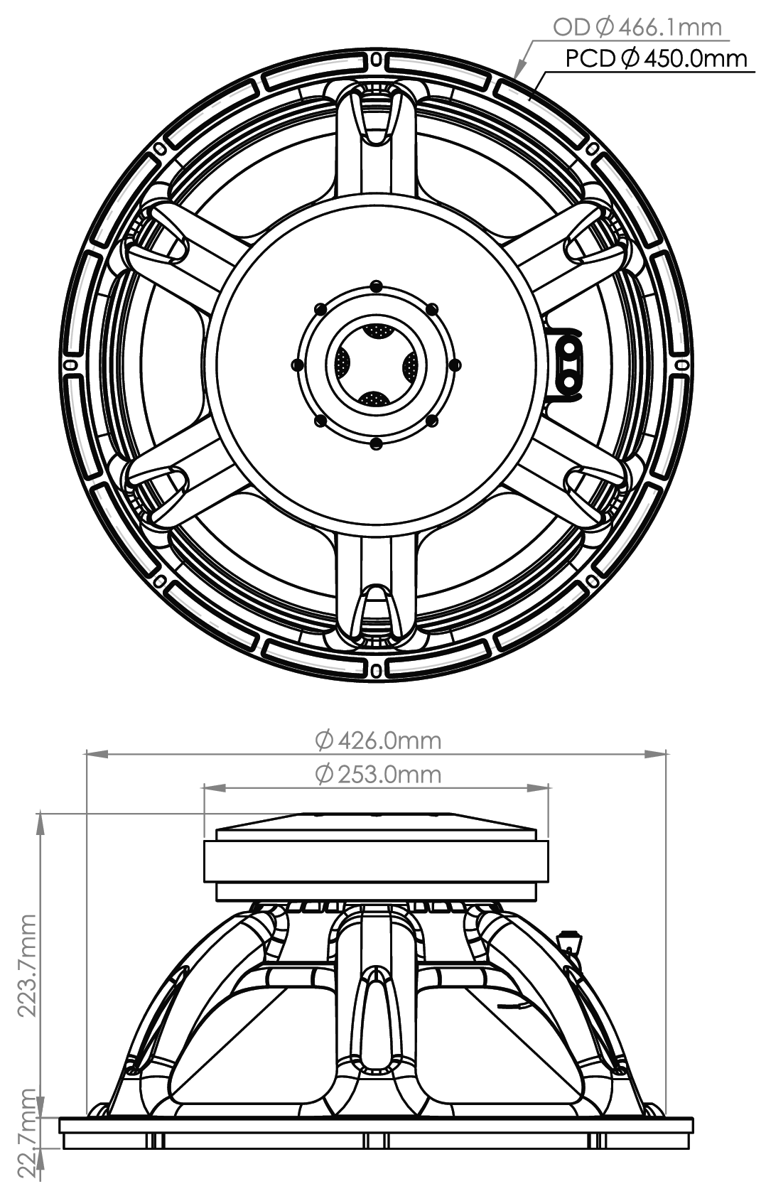 P.Audio 18FT-115XB Dimensions