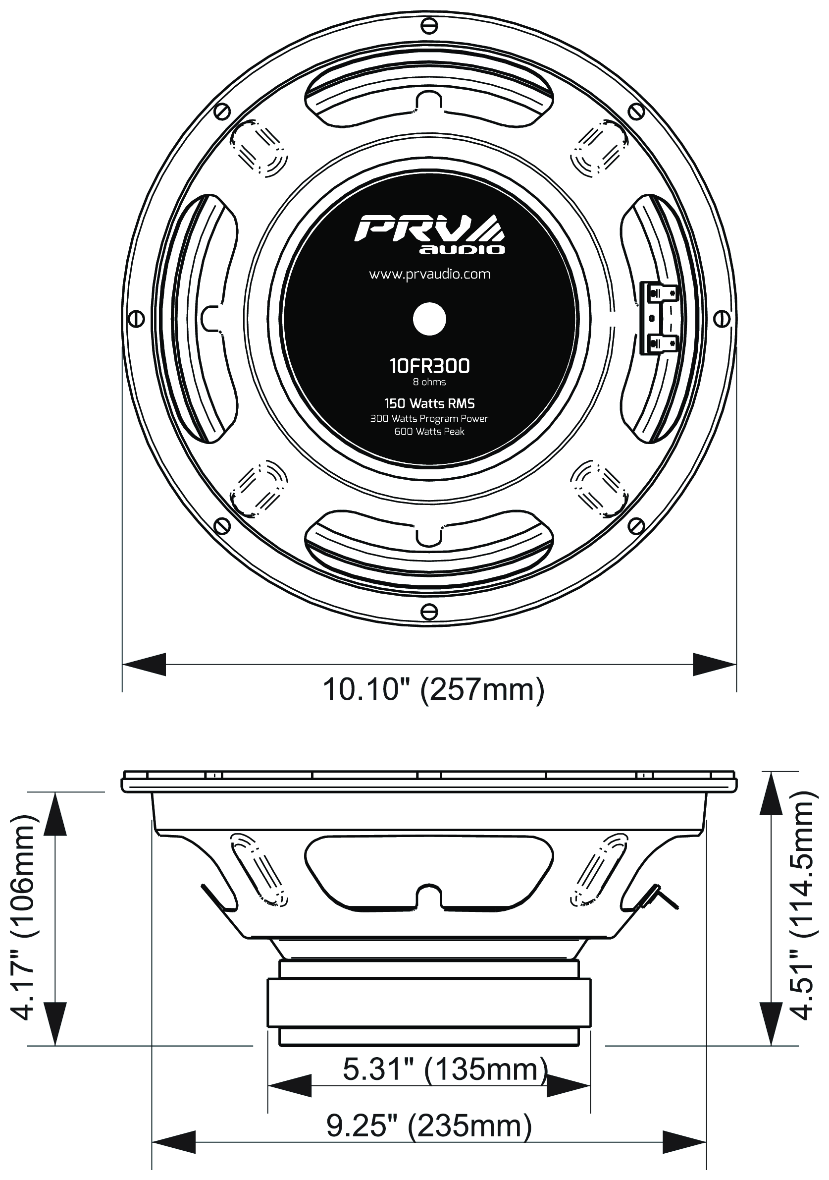 PRV Audio 10FR300 Dimensions