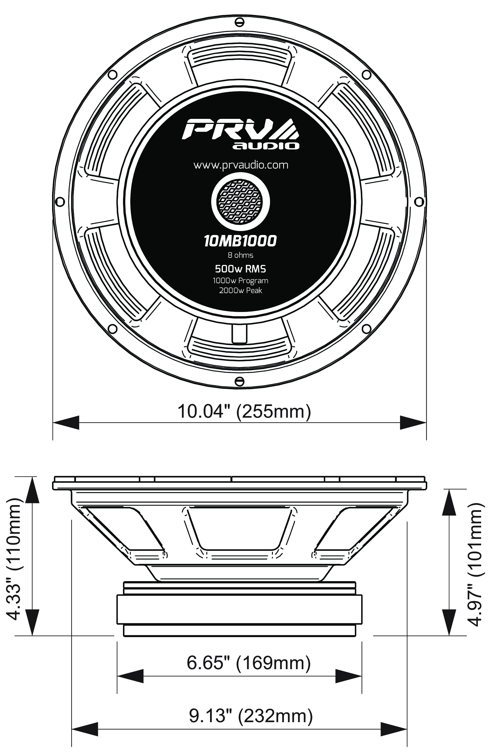 PRV Audio 10MB1000 Dimensions