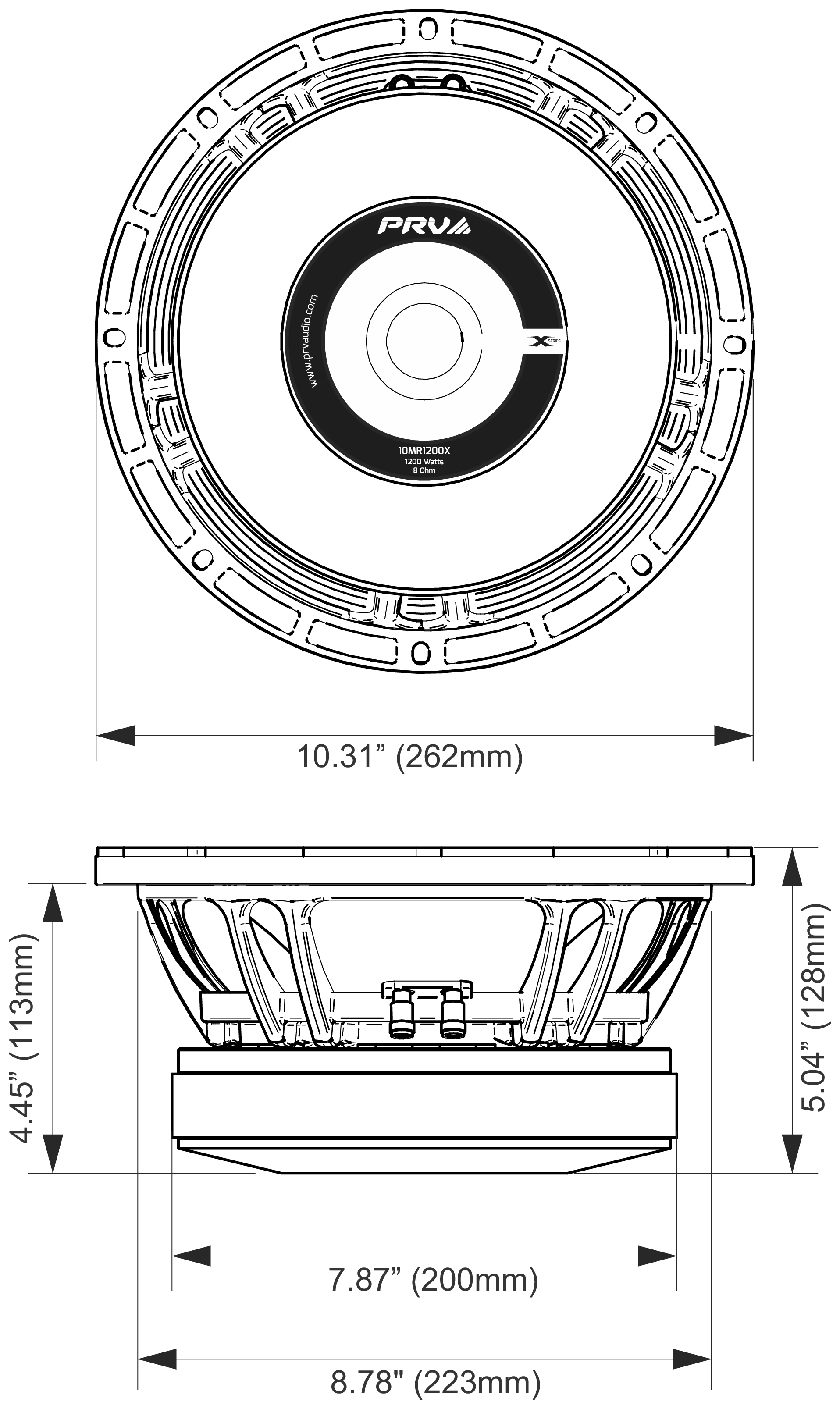 PRV Audio 10MR1200X Dimensions