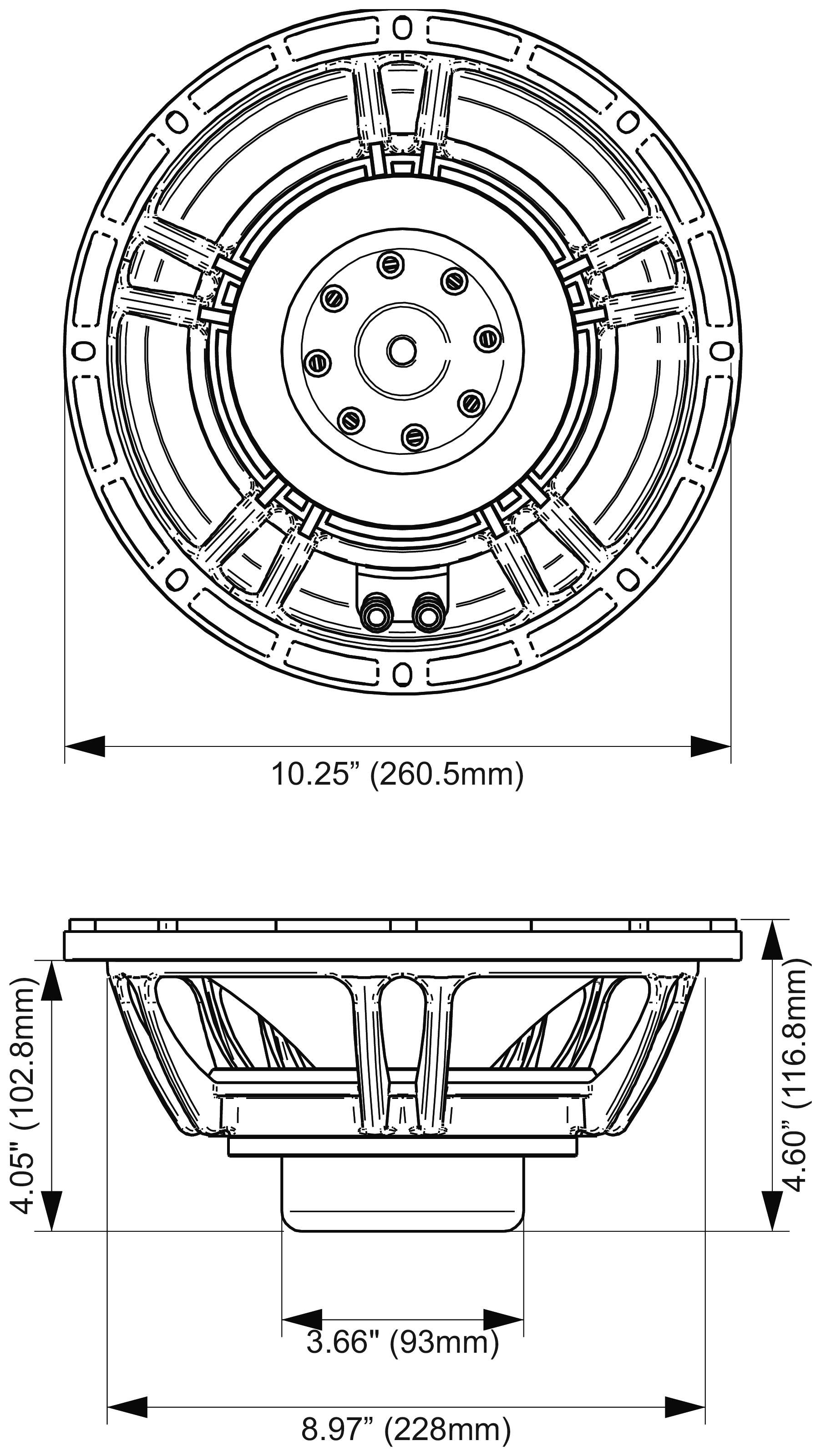 PRV Audio 10MR650A-NDY Dimensions