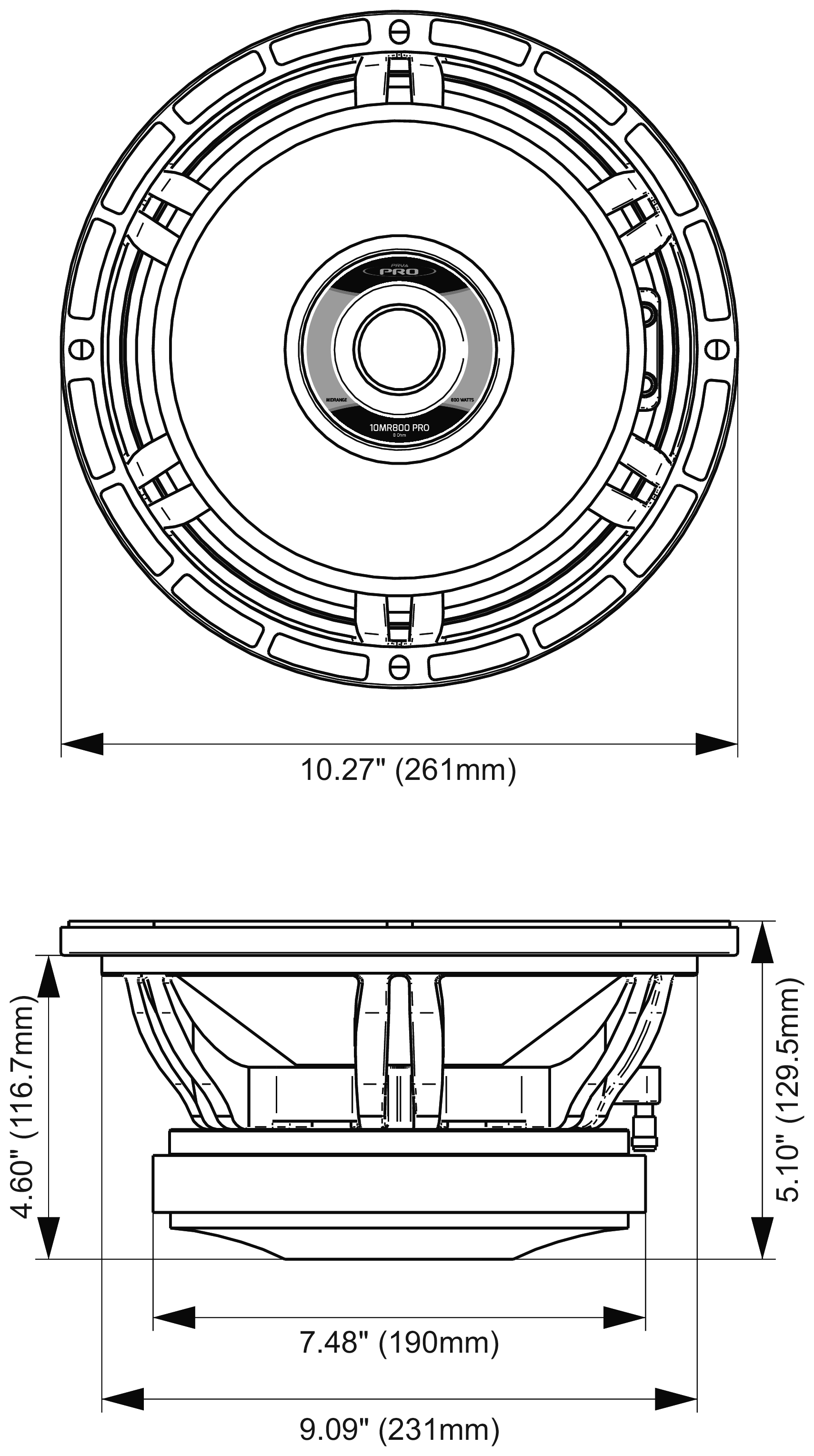 PRV Audio 10MR800 PRO Dimensions
