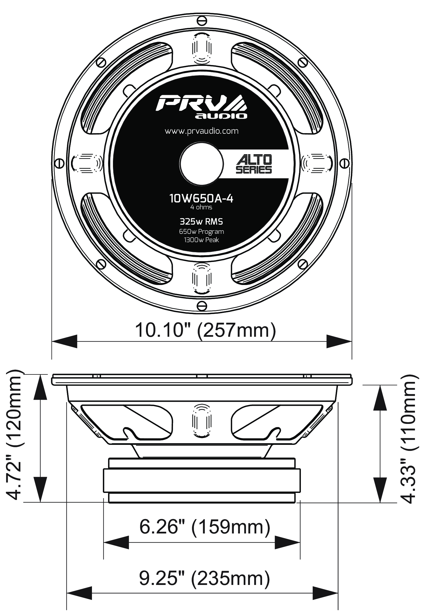 PRV Audio 10W650A-4 Dimensions