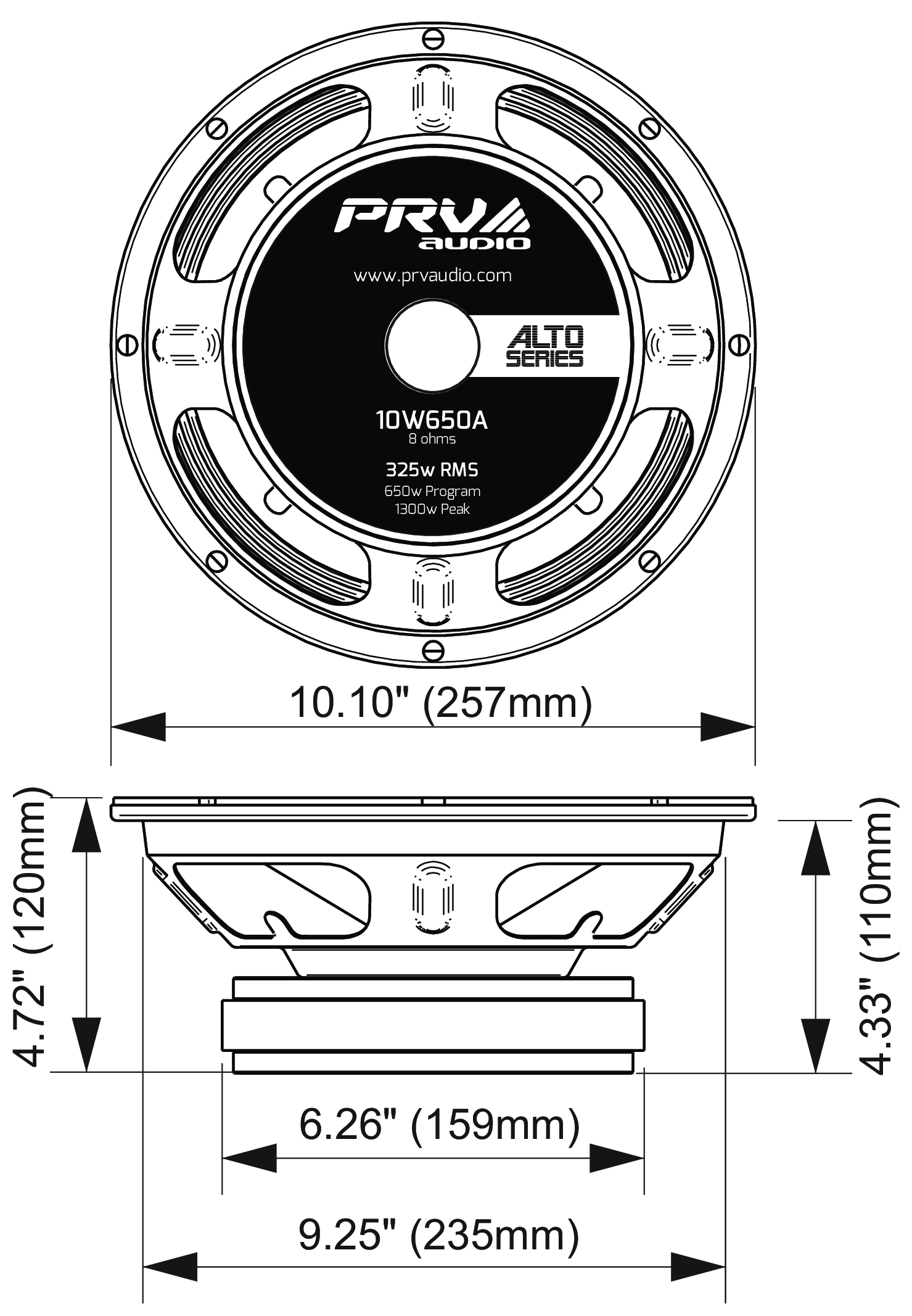 PRV Audio 10W650A Dimensions