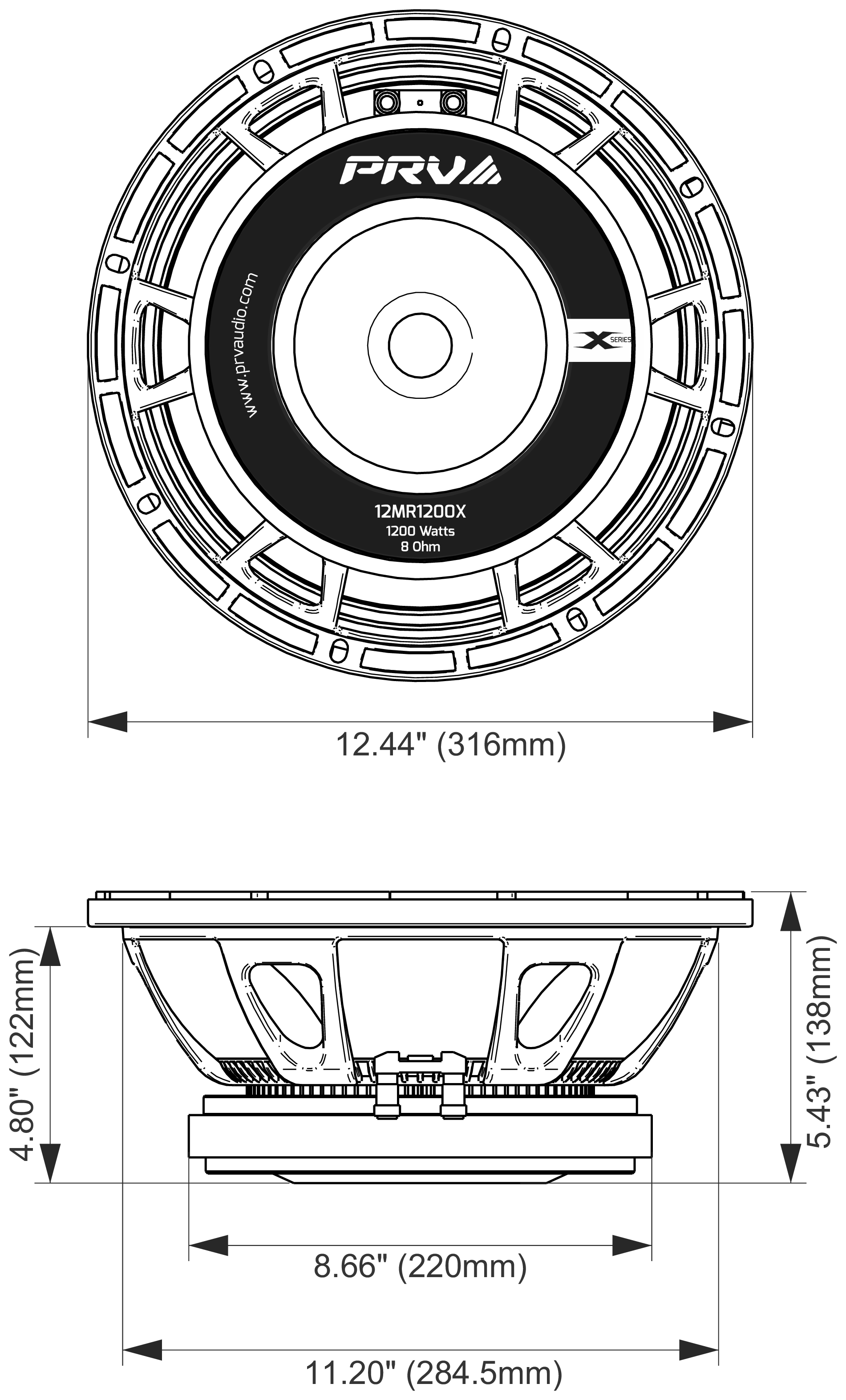 PRV Audio 12MR1200X Dimensions