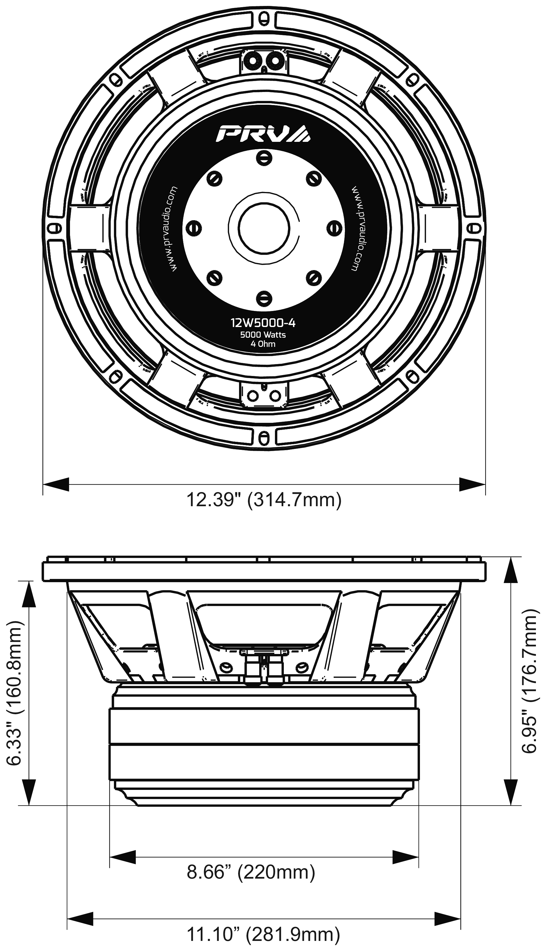 PRV Audio 12W5000-4 Dimensions