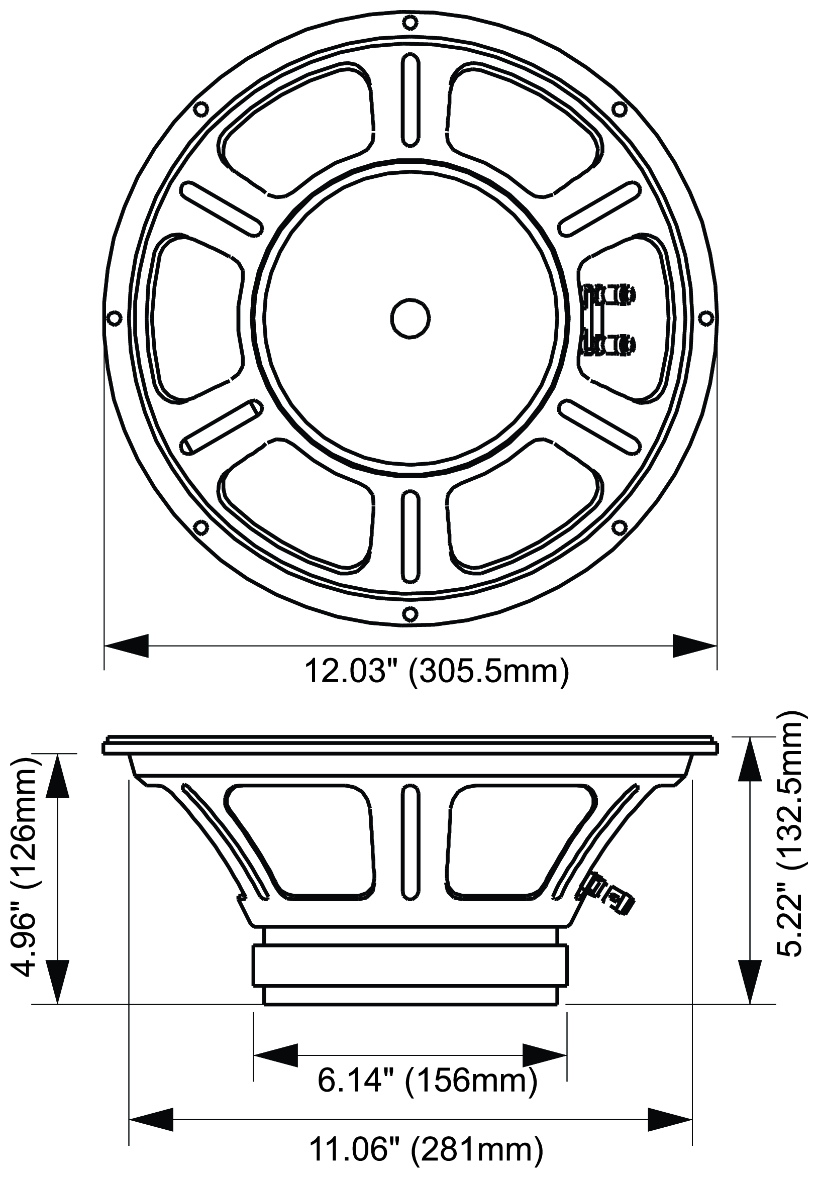 PRV Audio 12W800A Dimensions